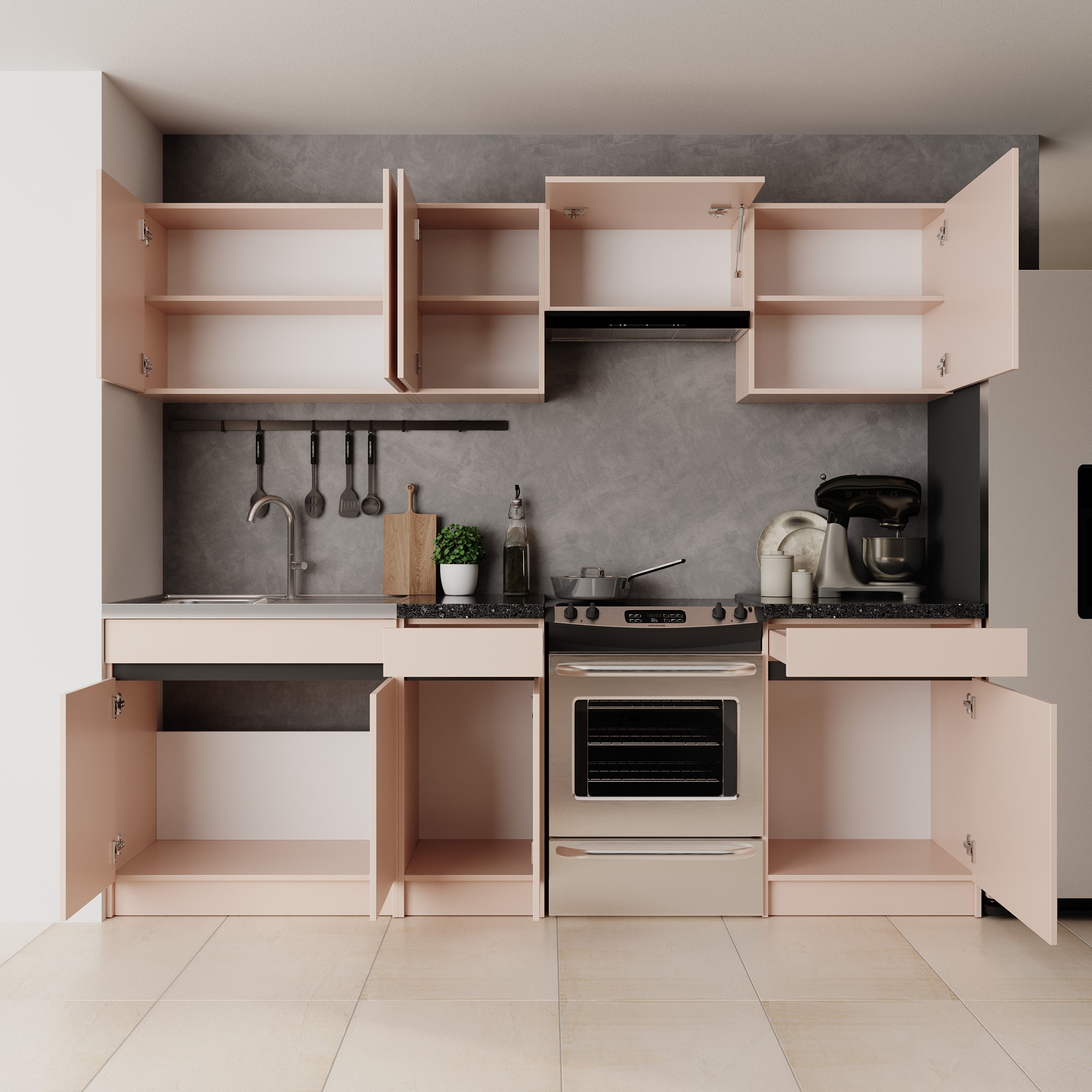 Beran - Keuken - Beige/Zwart - 240x60x85 cm