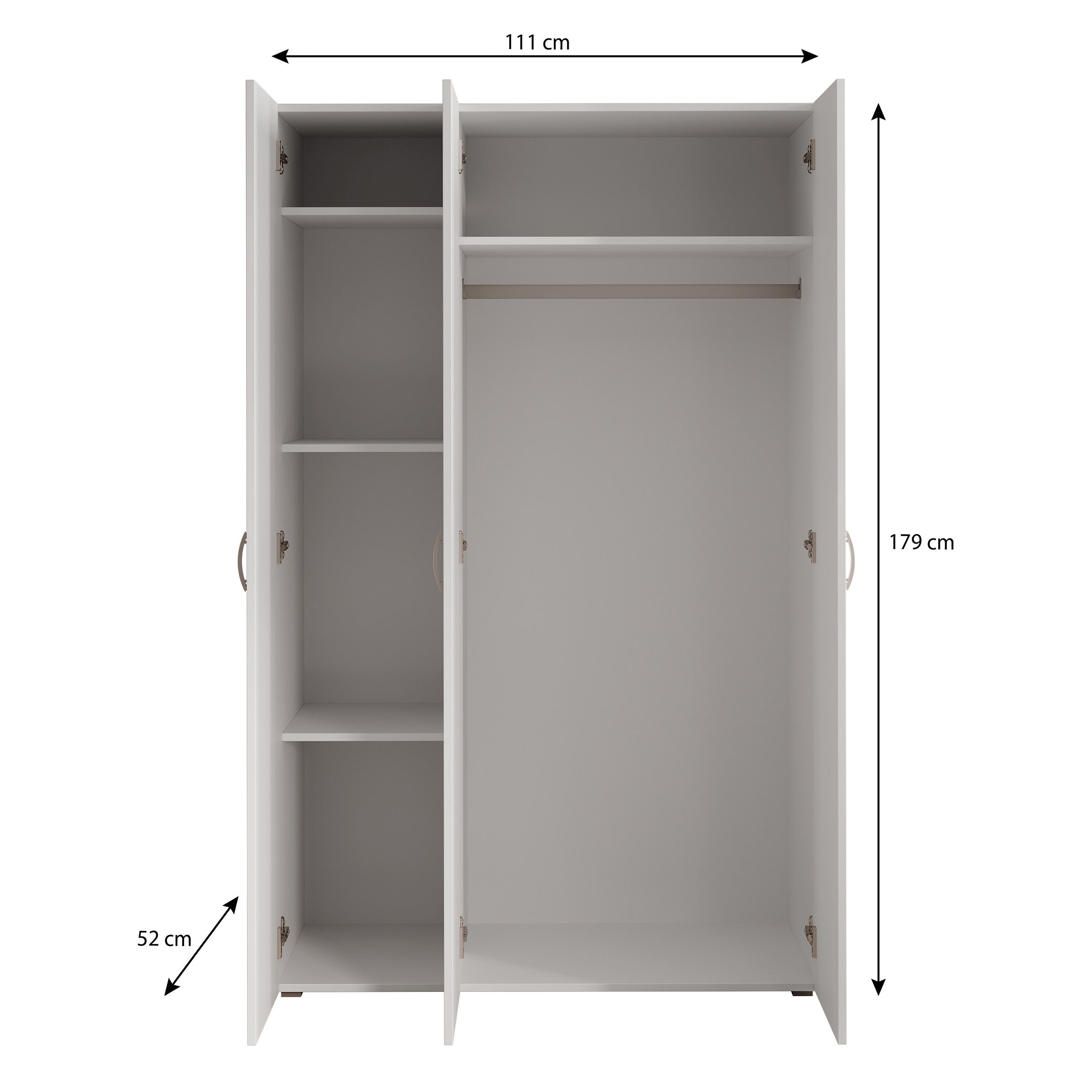 Bernd - Kledingkast 3-deurs - Wit - 111x52x179 cm