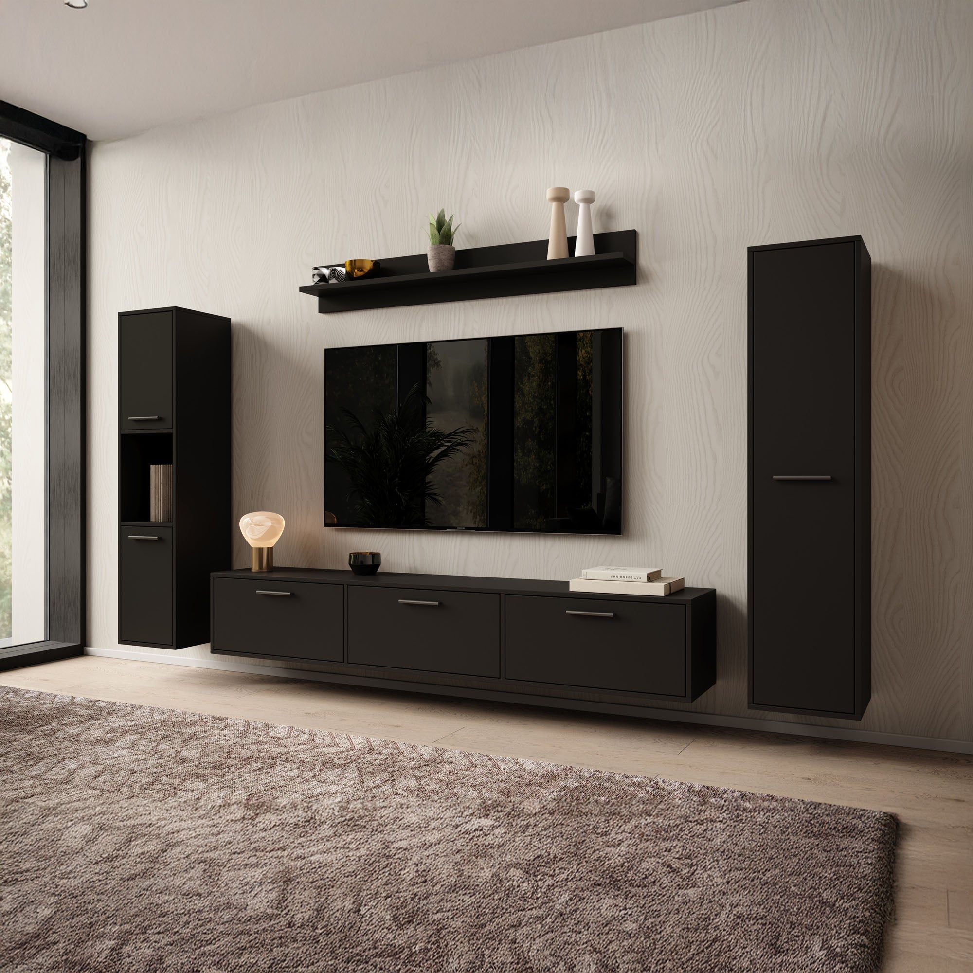 Betty - Wandmeubel - Zwart - 240x31x30 cm