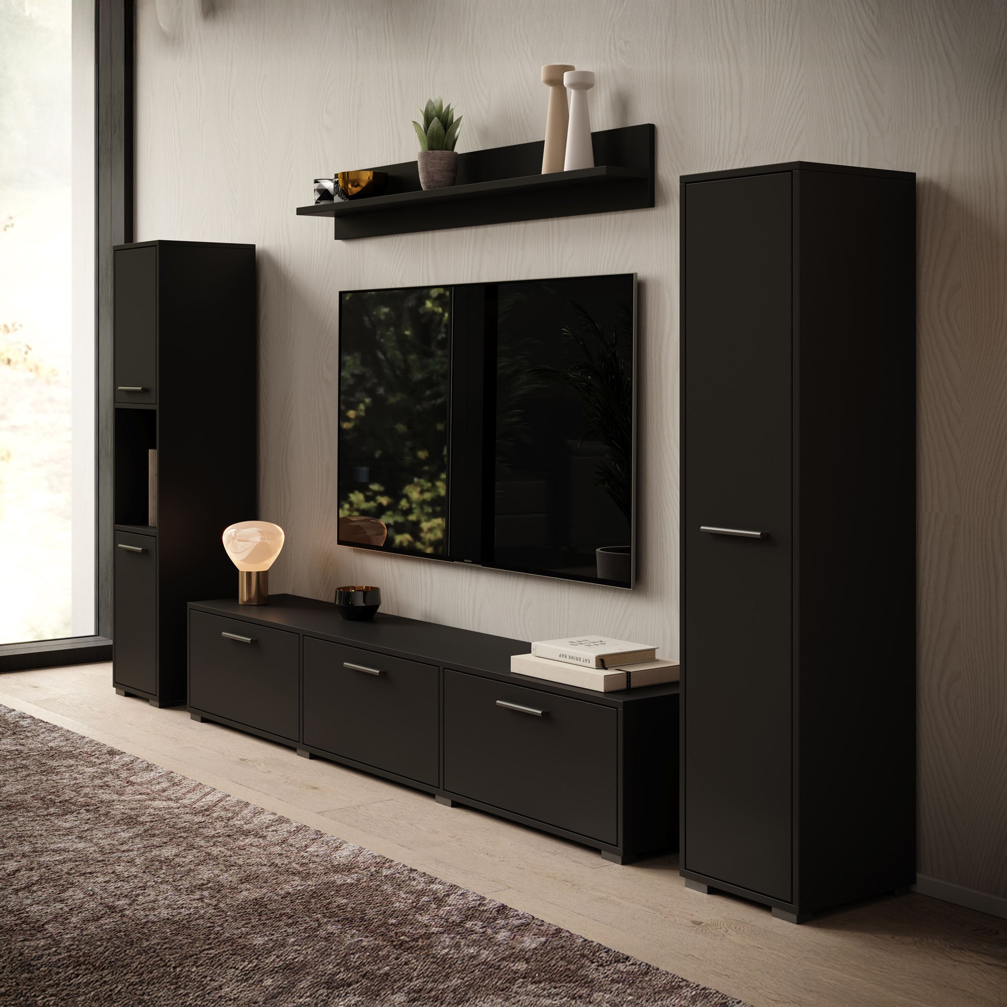 Betty - Wandmeubel - Zwart - 240x31x30 cm