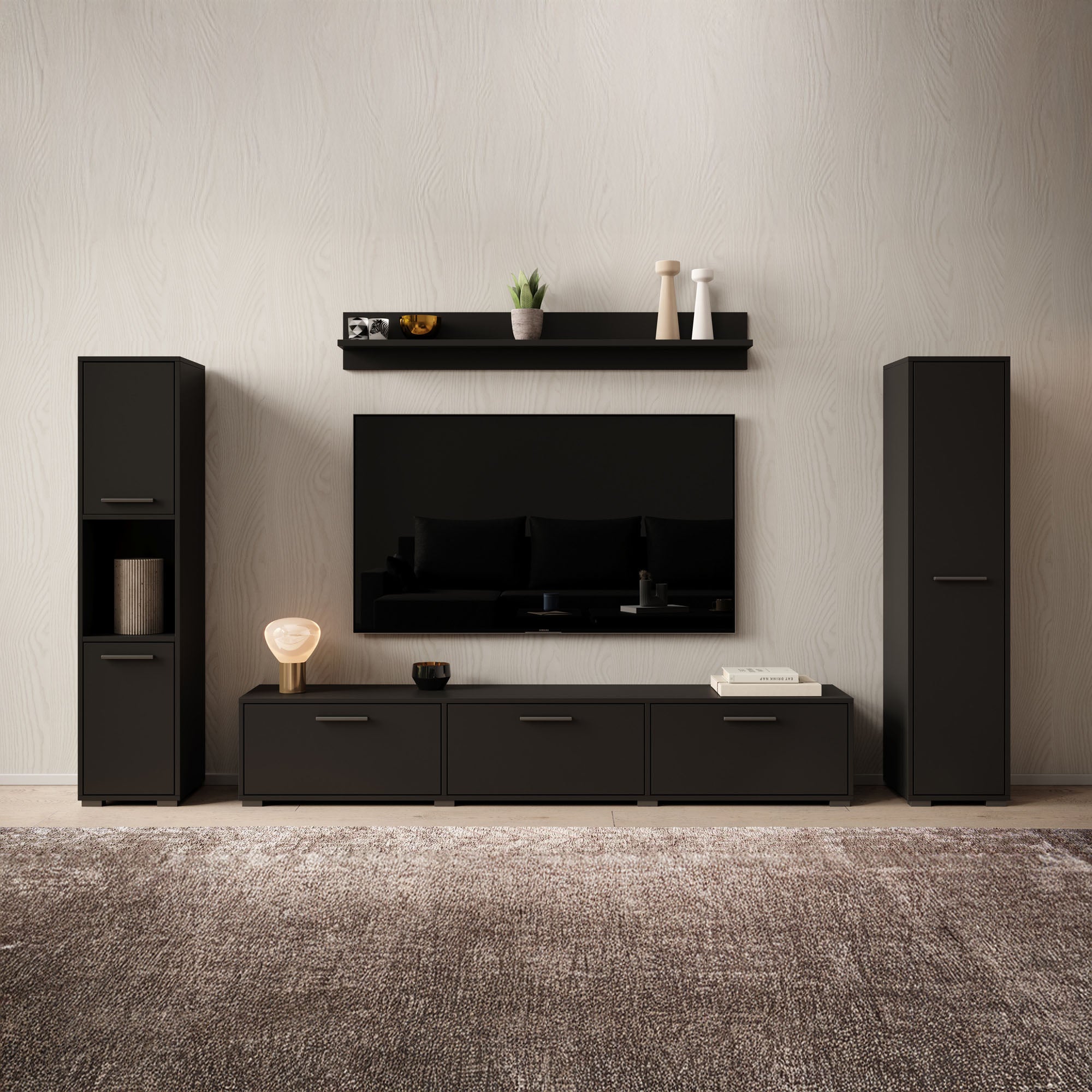 Betty - Wandmeubel - Zwart - 240x31x30 cm