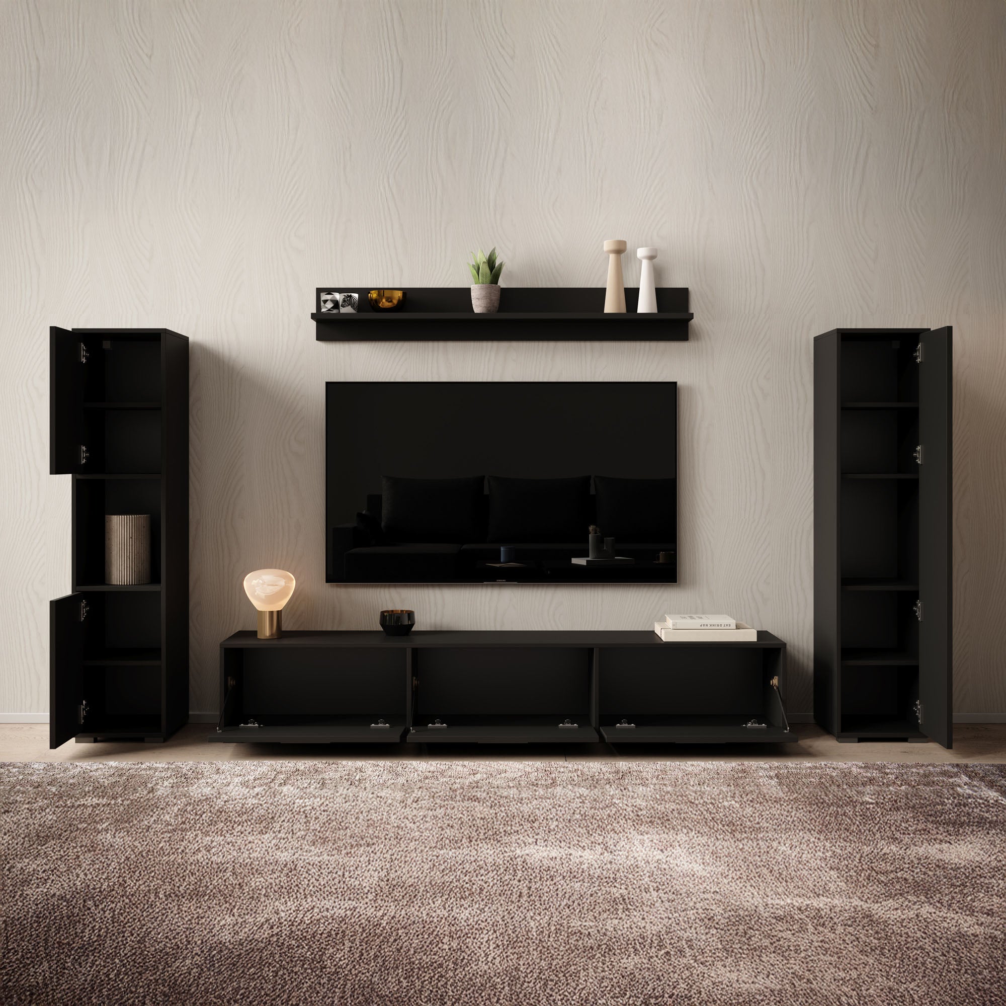 Betty - Wandmeubel - Zwart - 240x31x30 cm