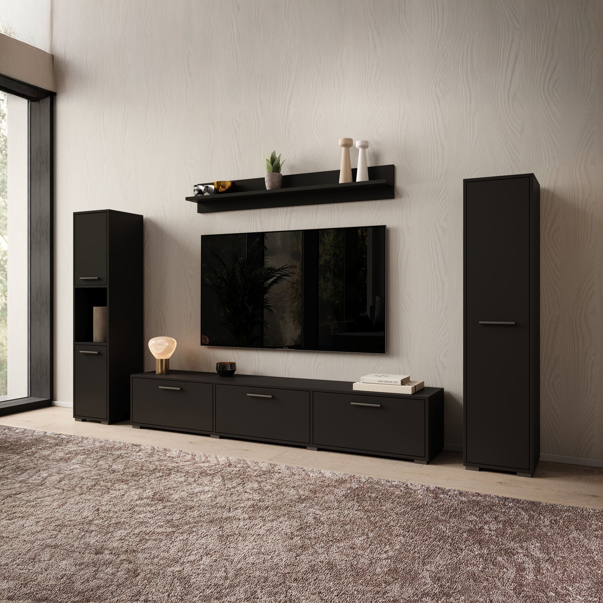 Betty - Wandmeubel - Zwart - 240x31x30 cm