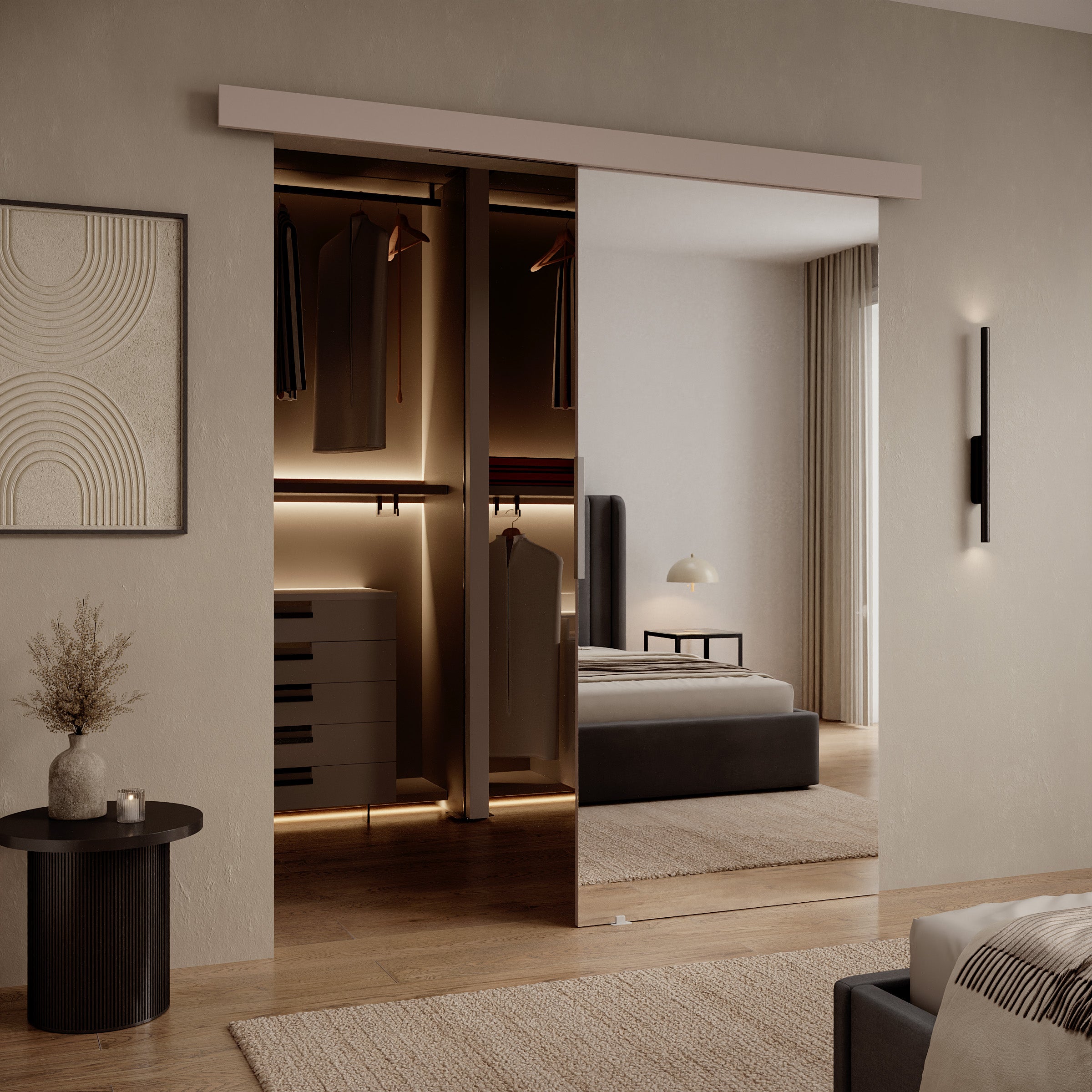 Blanku - Schuifdeur met spiegel - Beige - 96x205 cm