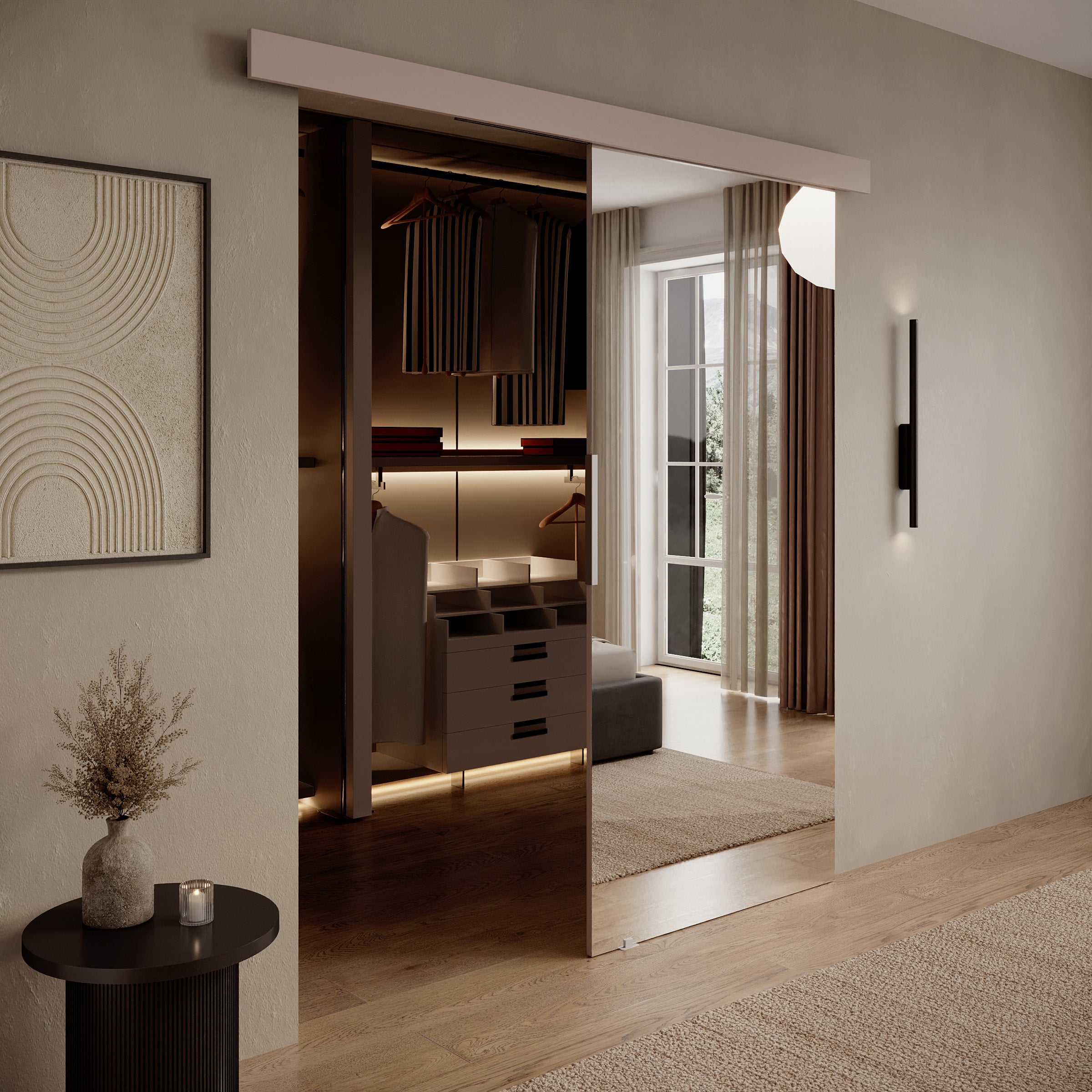 Blanku - Schuifdeur met spiegel - Beige - 96x205 cm