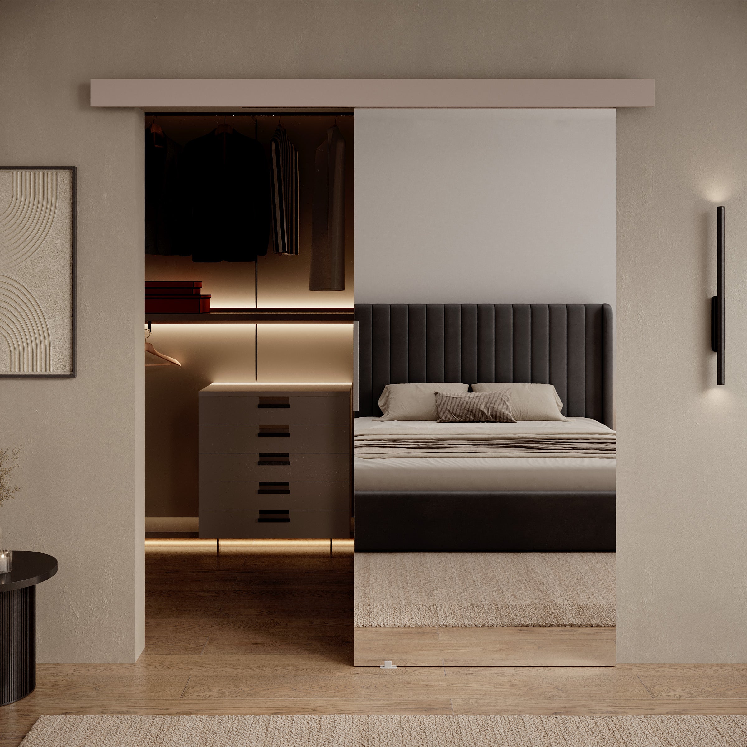 Blanku - Schuifdeur met spiegel - Beige - 96x205 cm