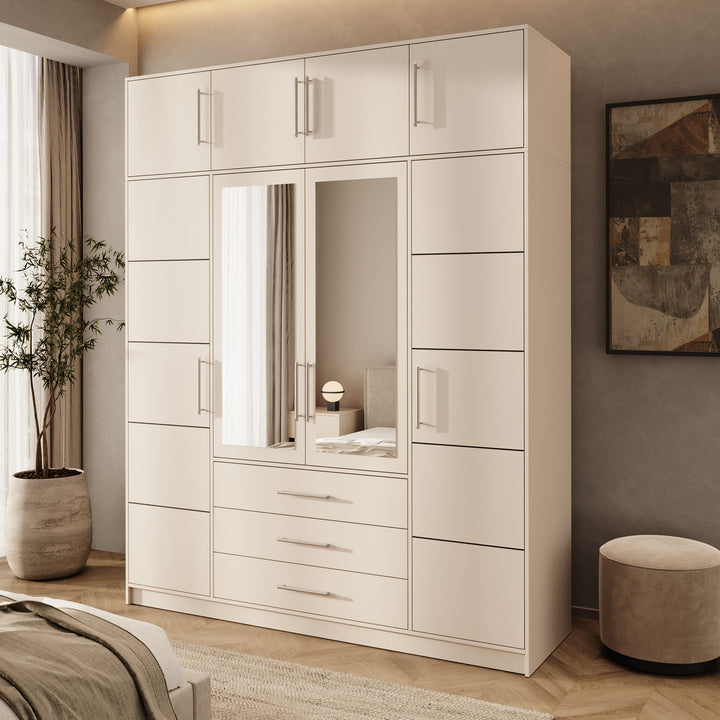 Bloom - Kledingkast 4-deurs - Beige - 196x58x245 cm