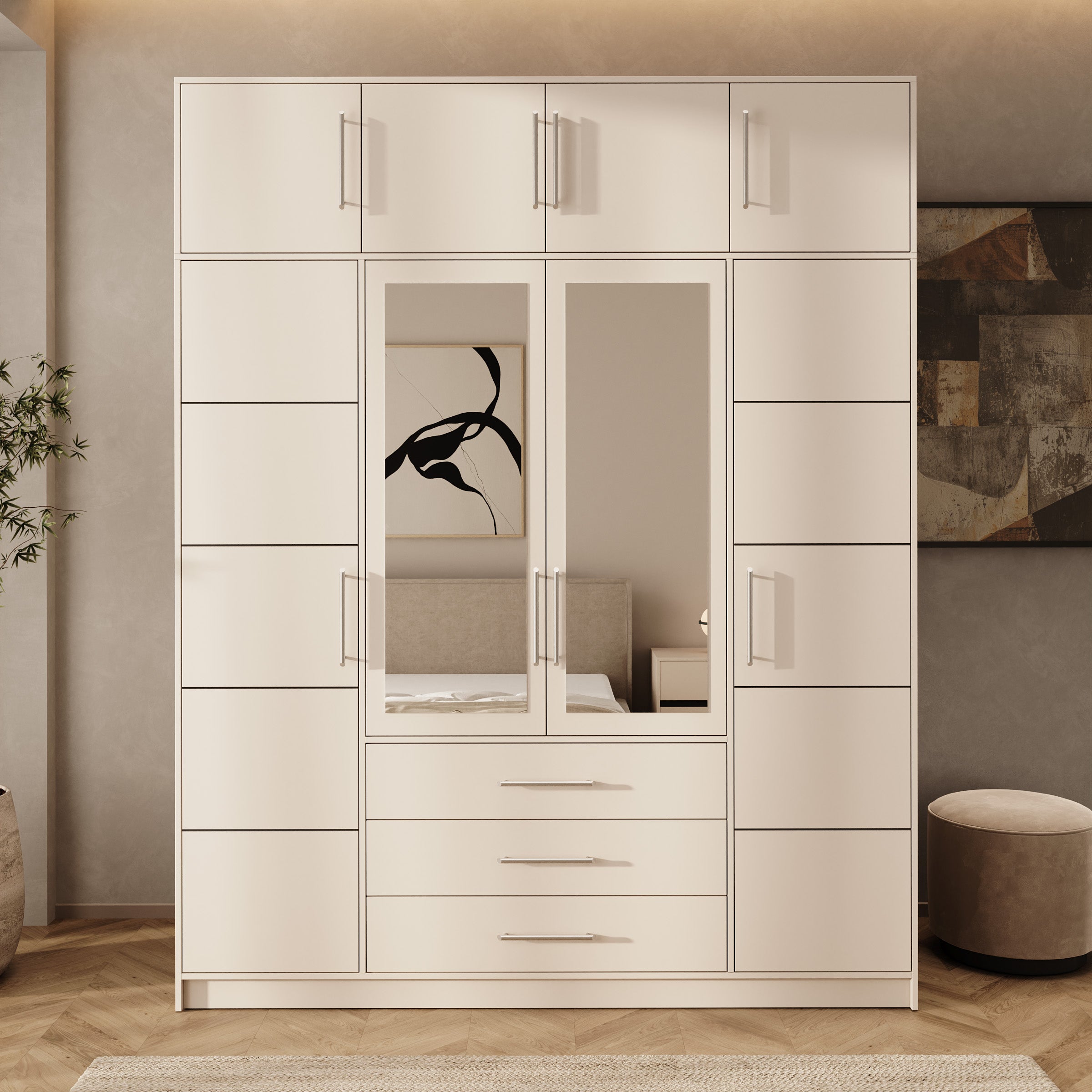 Bloom - Kledingkast 4-deurs - Beige - 196x58x245 cm