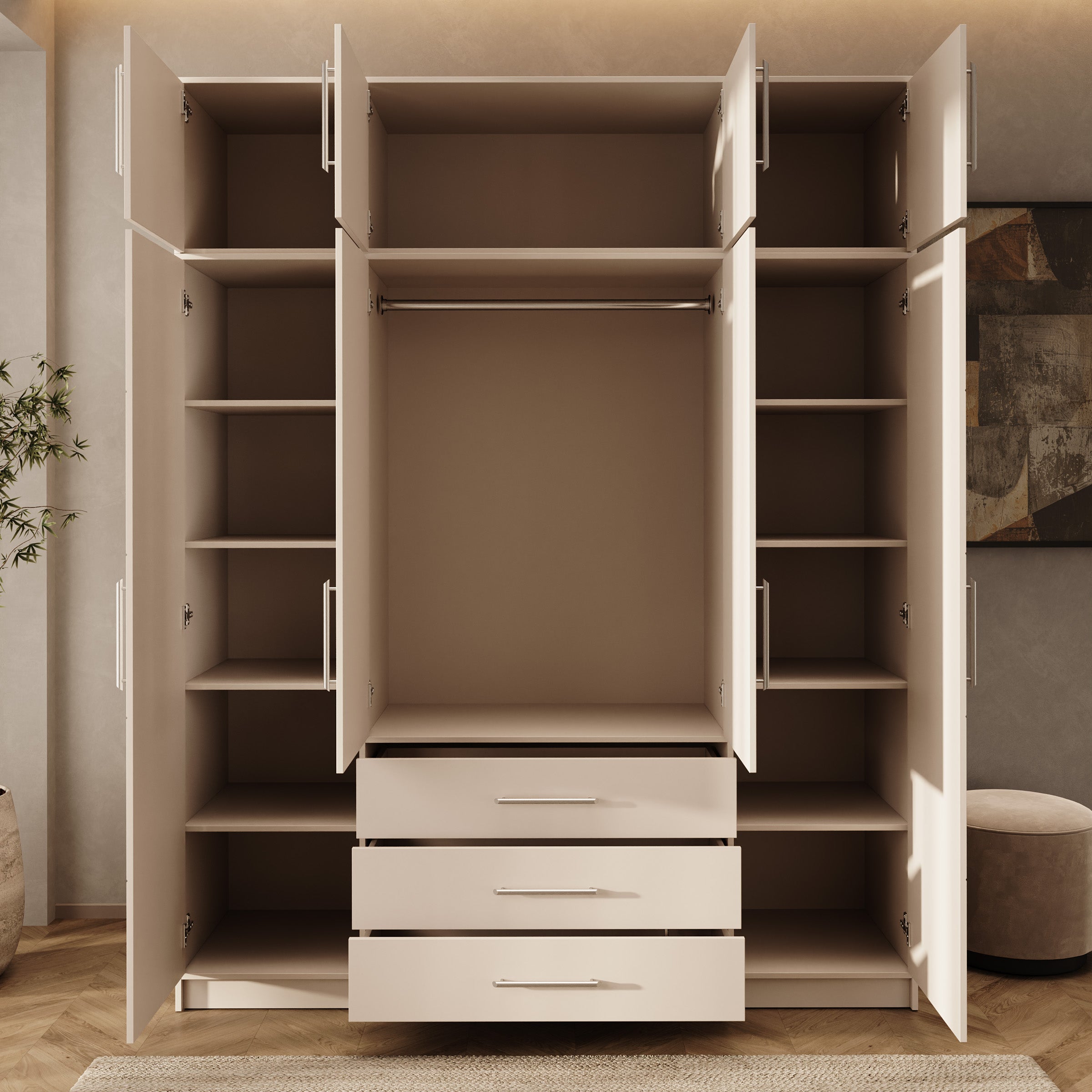 Bloom - Kledingkast 4-deurs - Beige - 196x58x245 cm