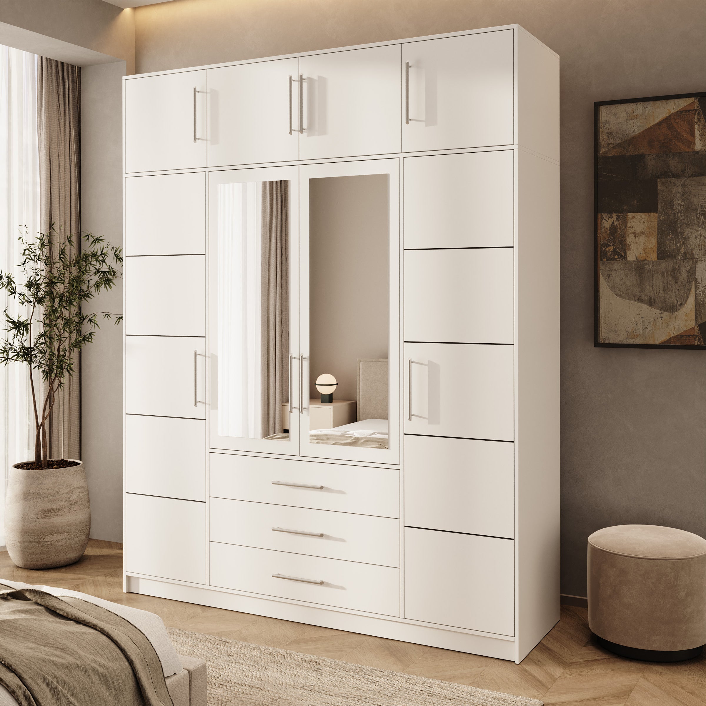 Bloom - Kledingkast 4-deurs - Wit - 196x58x245 cm