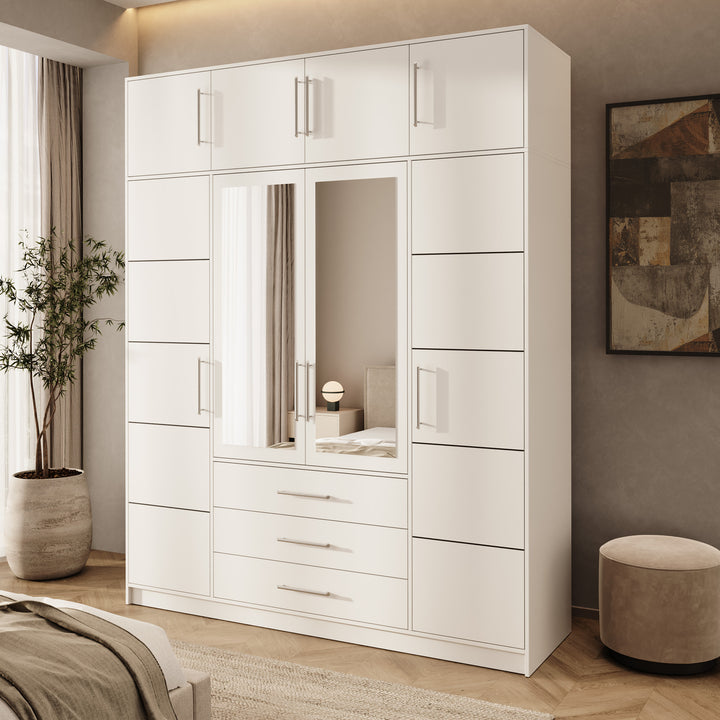 Bloom - Kledingkast 4-deurs - Wit - 196x58x245 cm