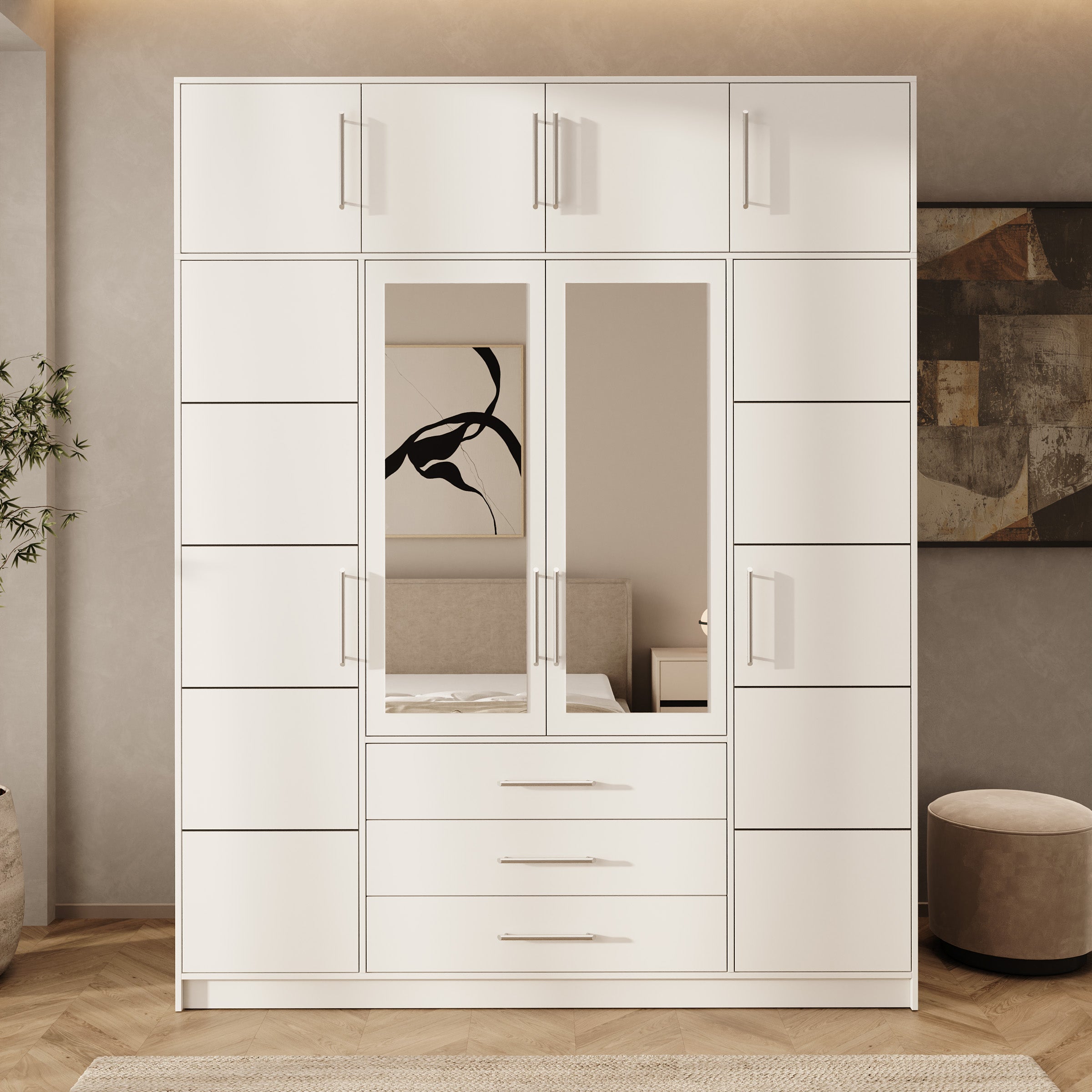 Bloom - Kledingkast 4-deurs - Wit - 196x58x245 cm