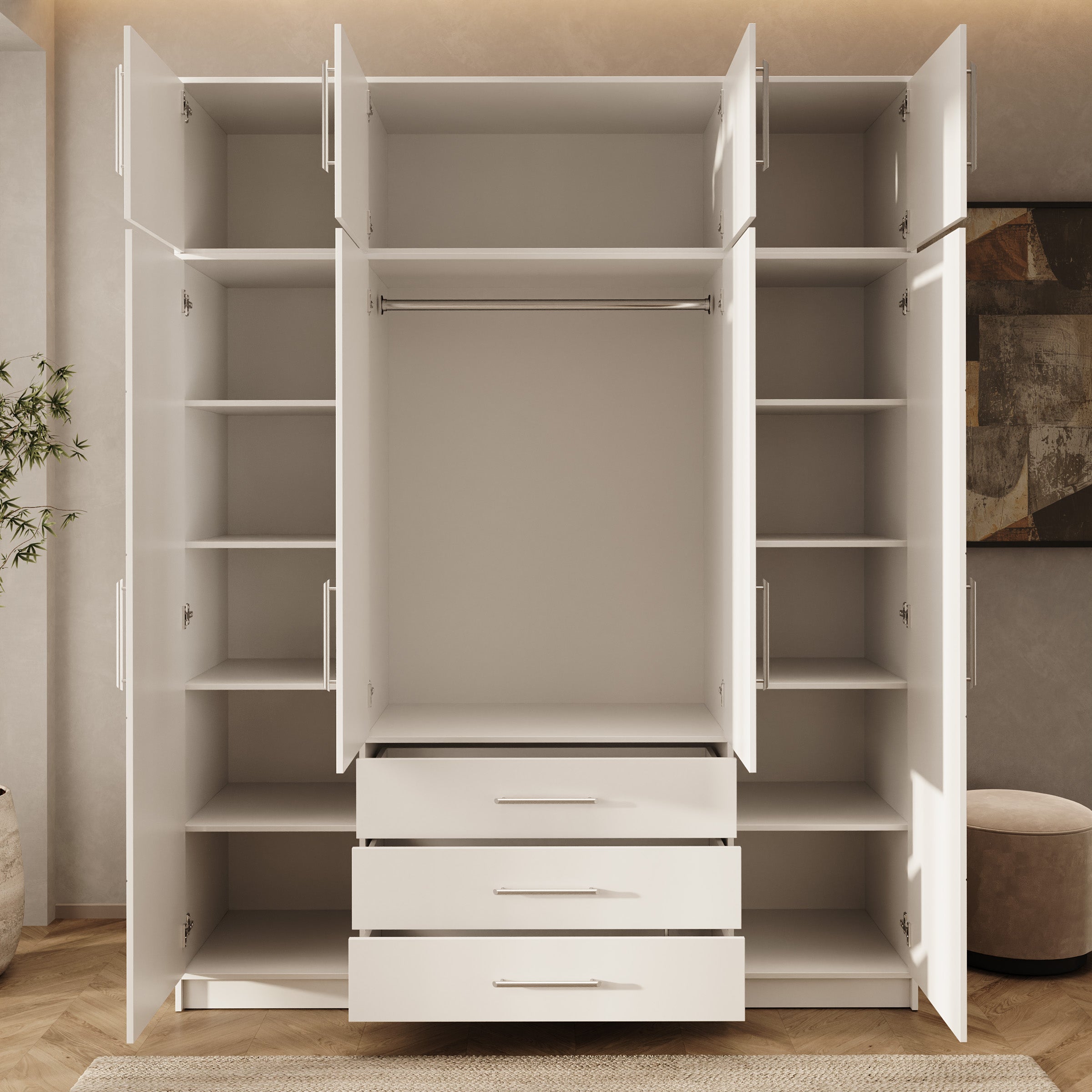 Bloom - Kledingkast 4-deurs - Wit - 196x58x245 cm