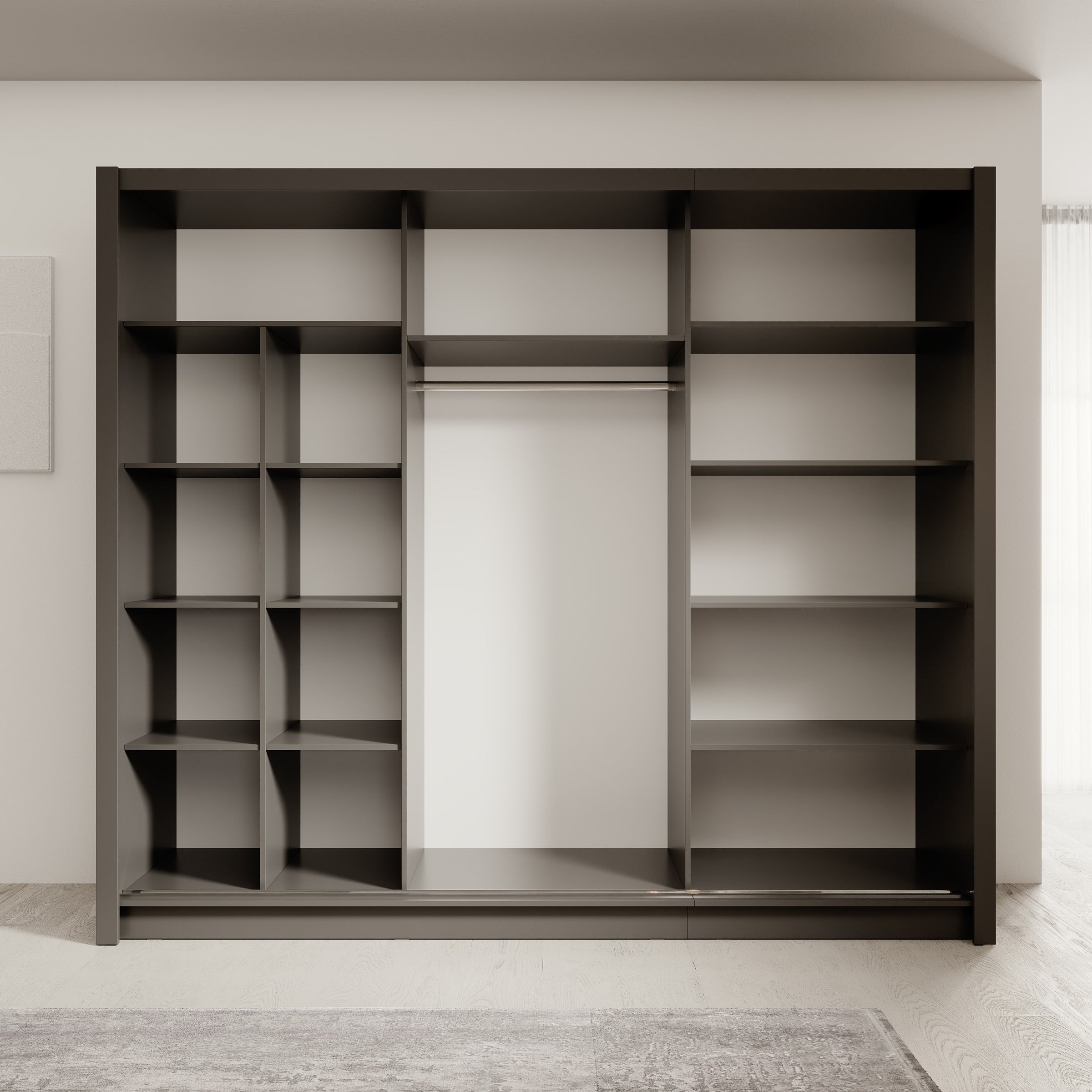 Blue - Kledingkast met schuifdeuren - Antraciet - 248x62x215