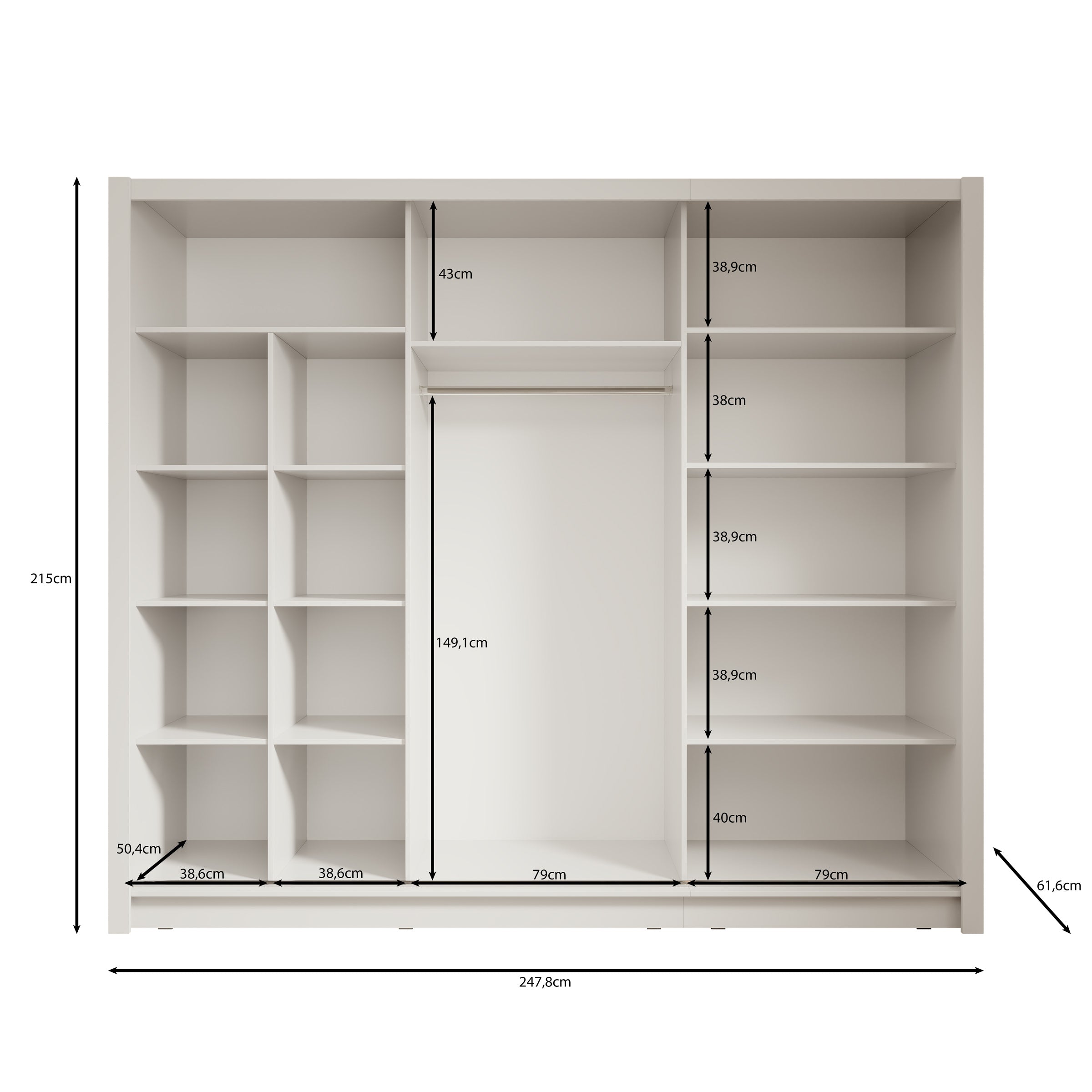 Blue - Kledingkast met schuifdeuren - Wit - 248x62x215 cm