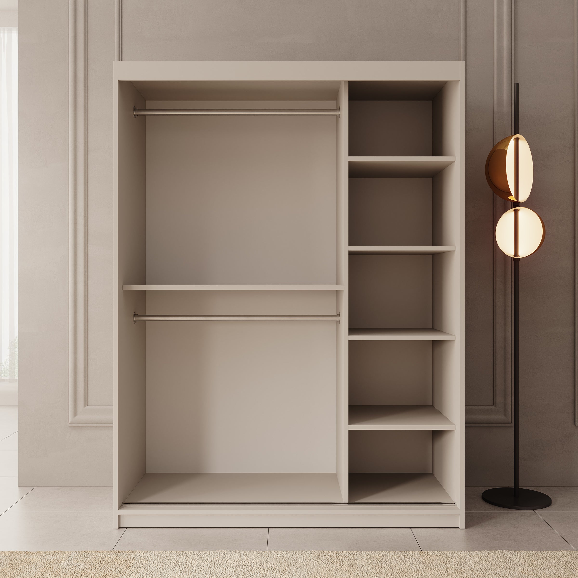 Bodhi - Kledingkast met schuifdeuren - Beige - 150x62x200 cm