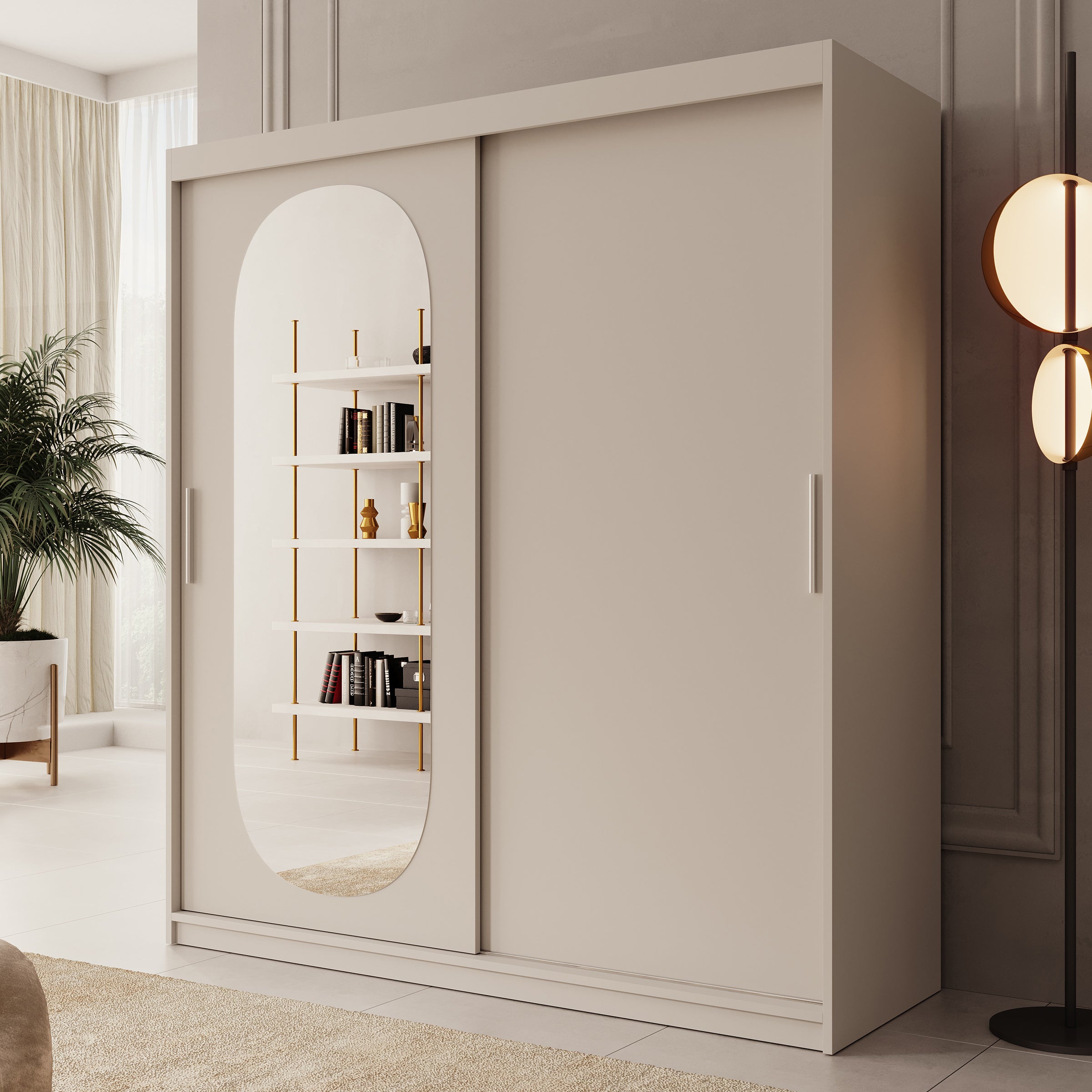 Bodhi - Kledingkast met schuifdeuren - Beige - 180x62x200 cm