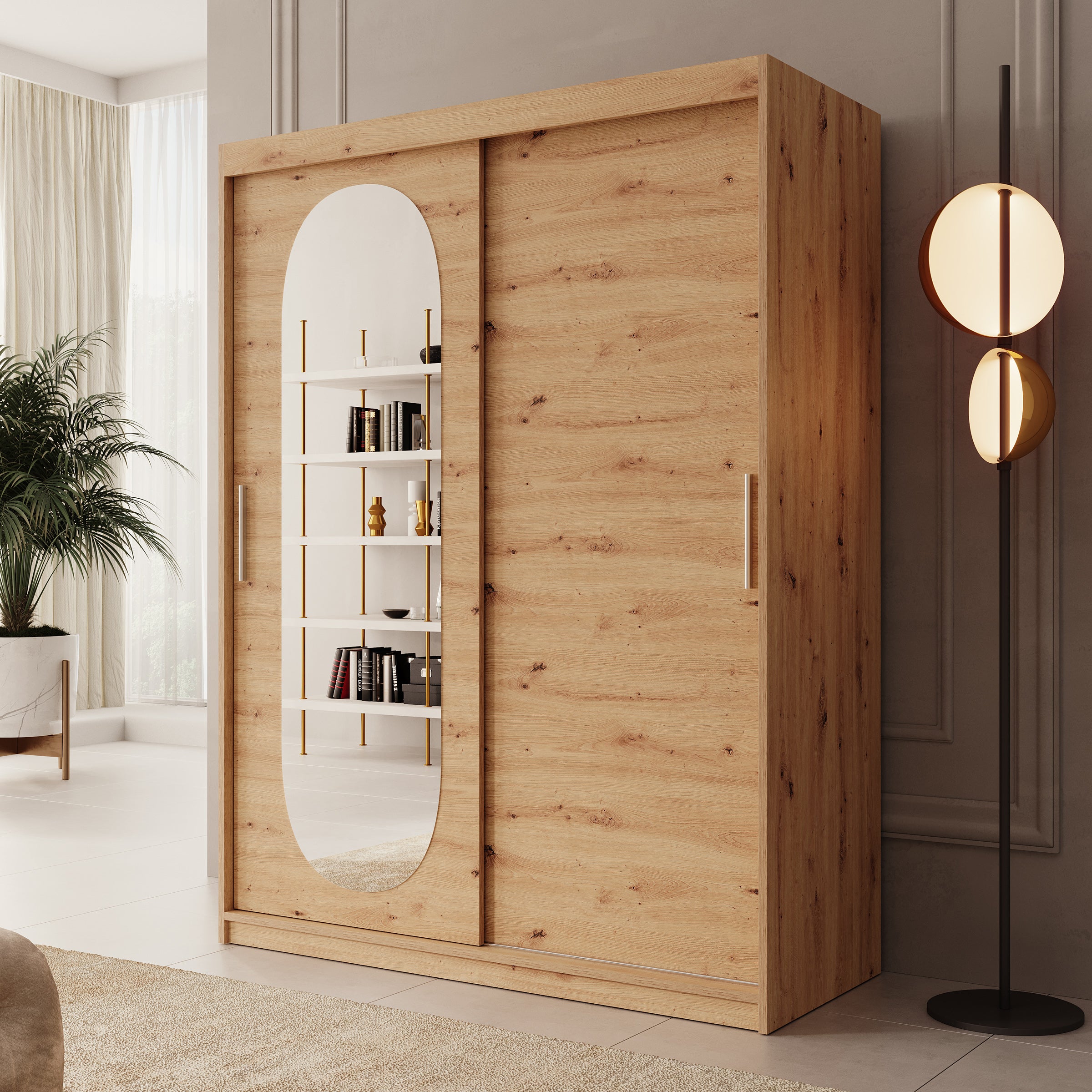 Bodhi - Kledingkast met schuifdeuren - Eiken - 150x62x200 cm