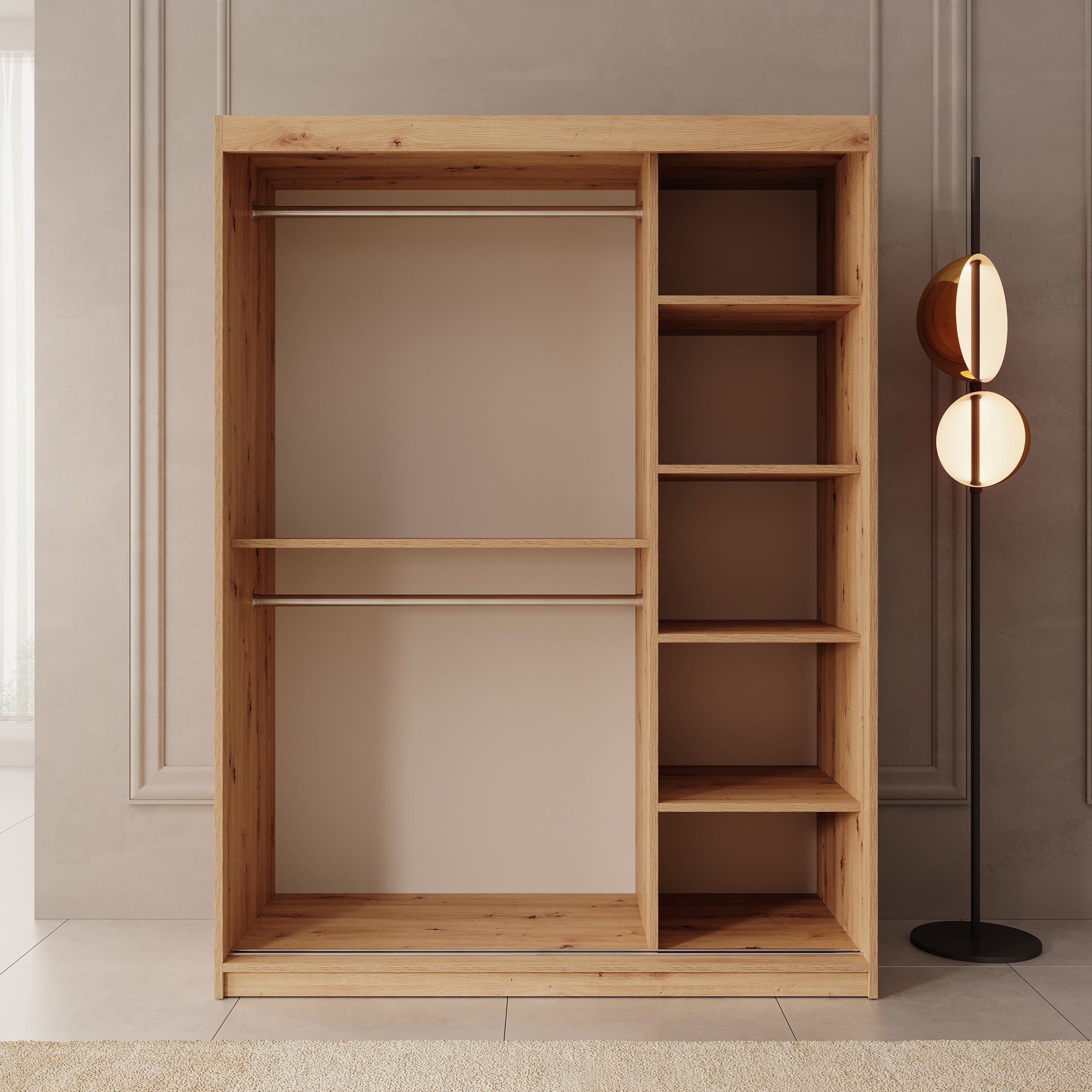 Bodhi - Kledingkast met schuifdeuren - Eiken - 150x62x200 cm