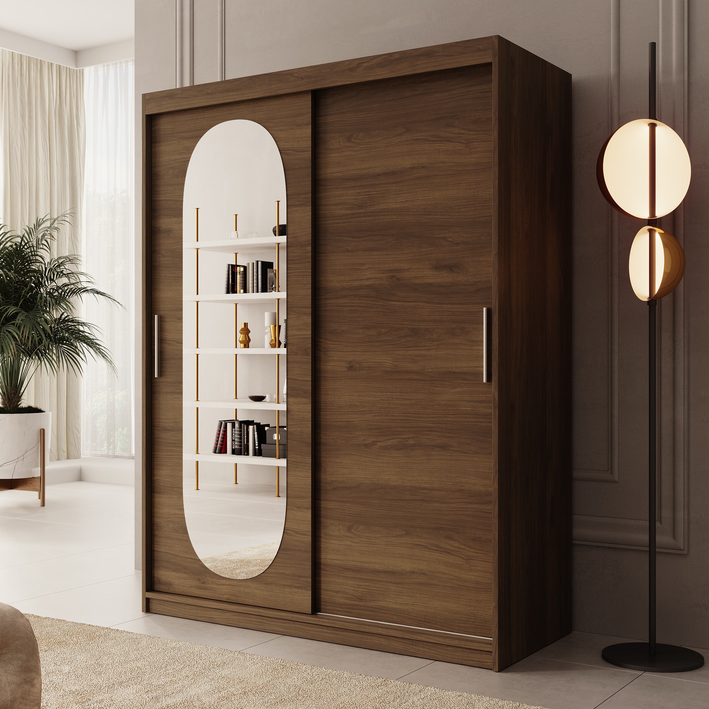 Bodhi - Kledingkast met schuifdeuren - Walnootpatroon - 150x62x200 cm