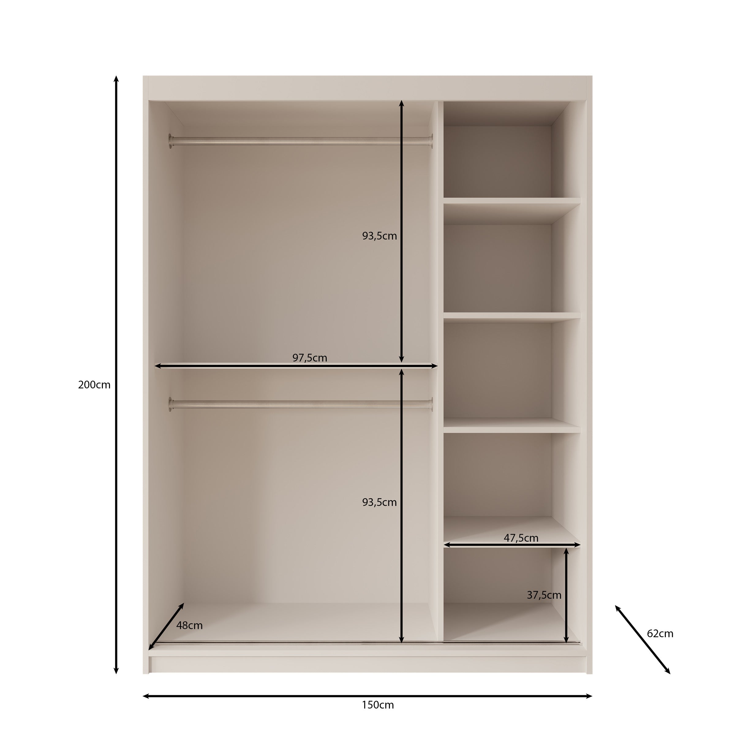 Bodhi - Kledingkast met schuifdeuren - Walnootpatroon - 150x62x200 cm