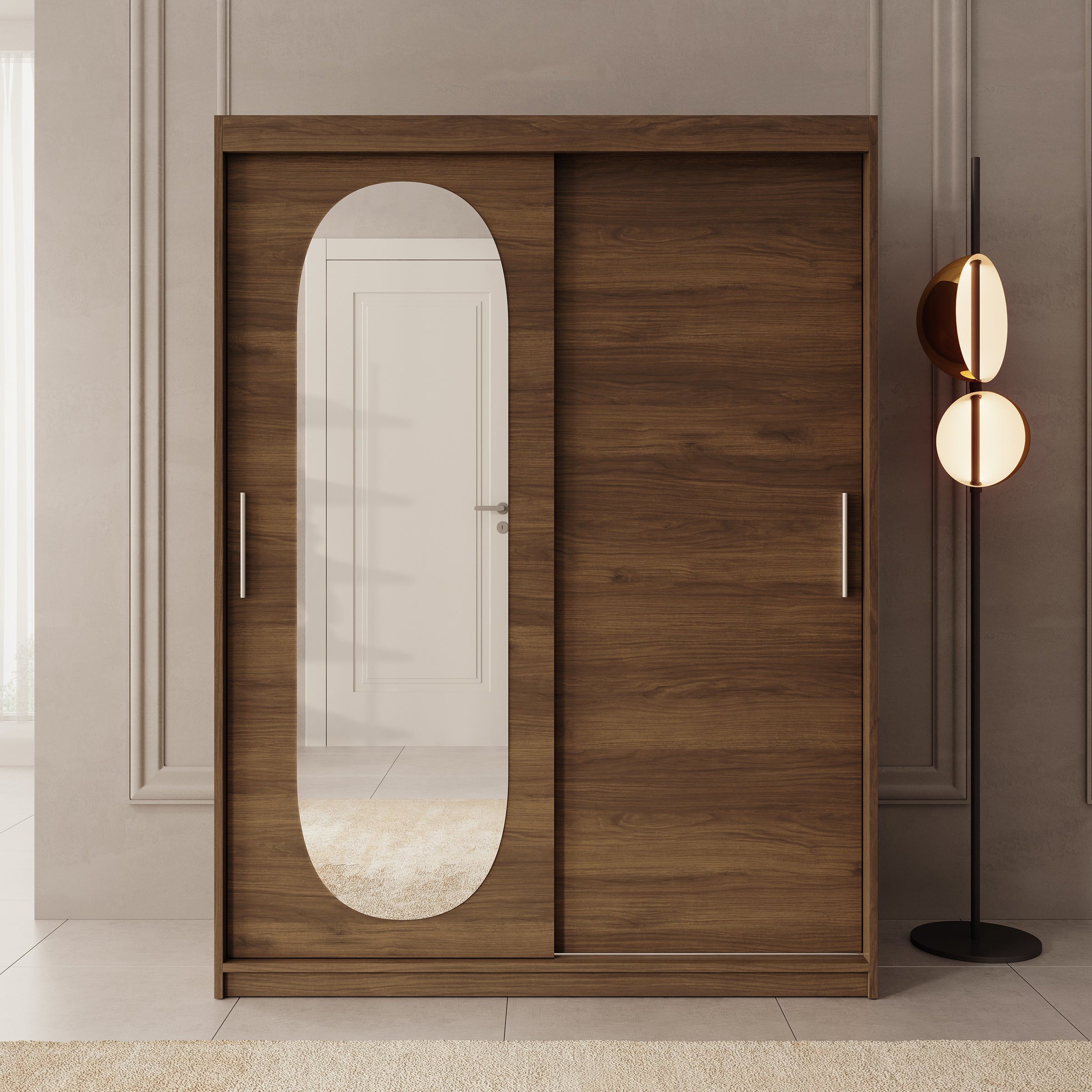 Bodhi - Kledingkast met schuifdeuren - Walnootpatroon - 150x62x200 cm