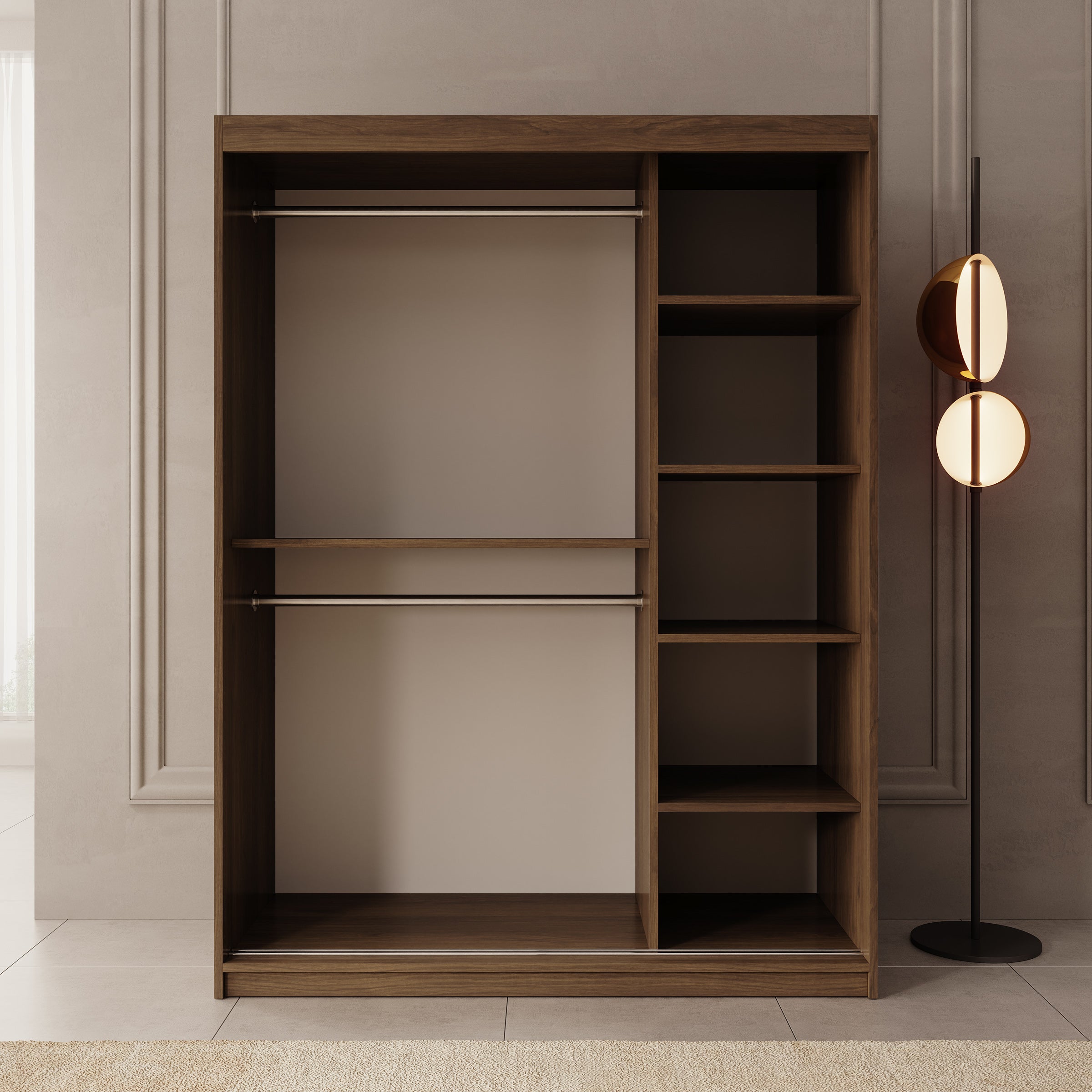 Bodhi - Kledingkast met schuifdeuren - Walnootpatroon - 150x62x200 cm