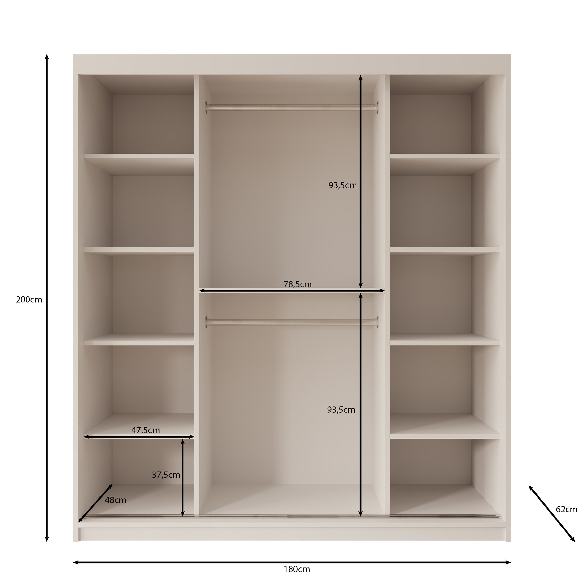 Bodhi - Kledingkast met schuifdeuren - Walnootpatroon - 180x62x200 cm