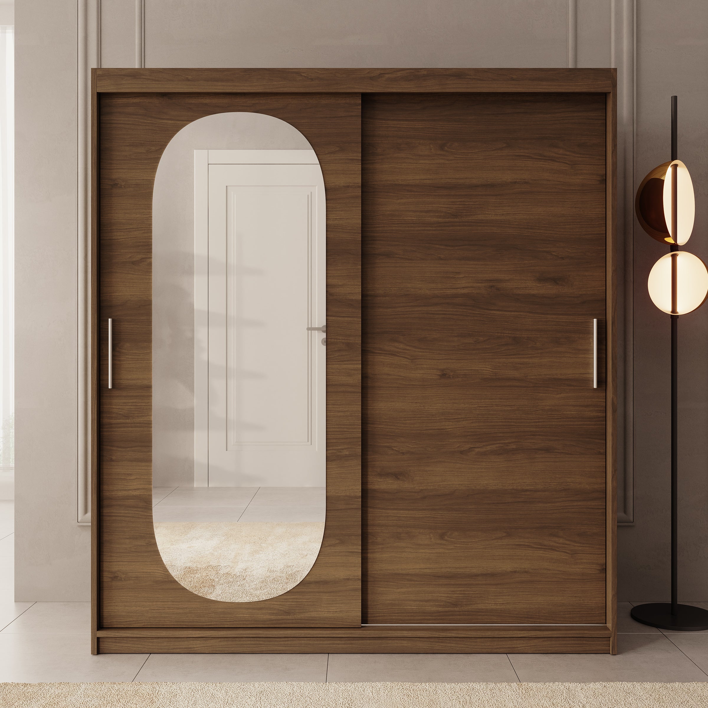 Bodhi - Kledingkast met schuifdeuren - Walnootpatroon - 180x62x200 cm