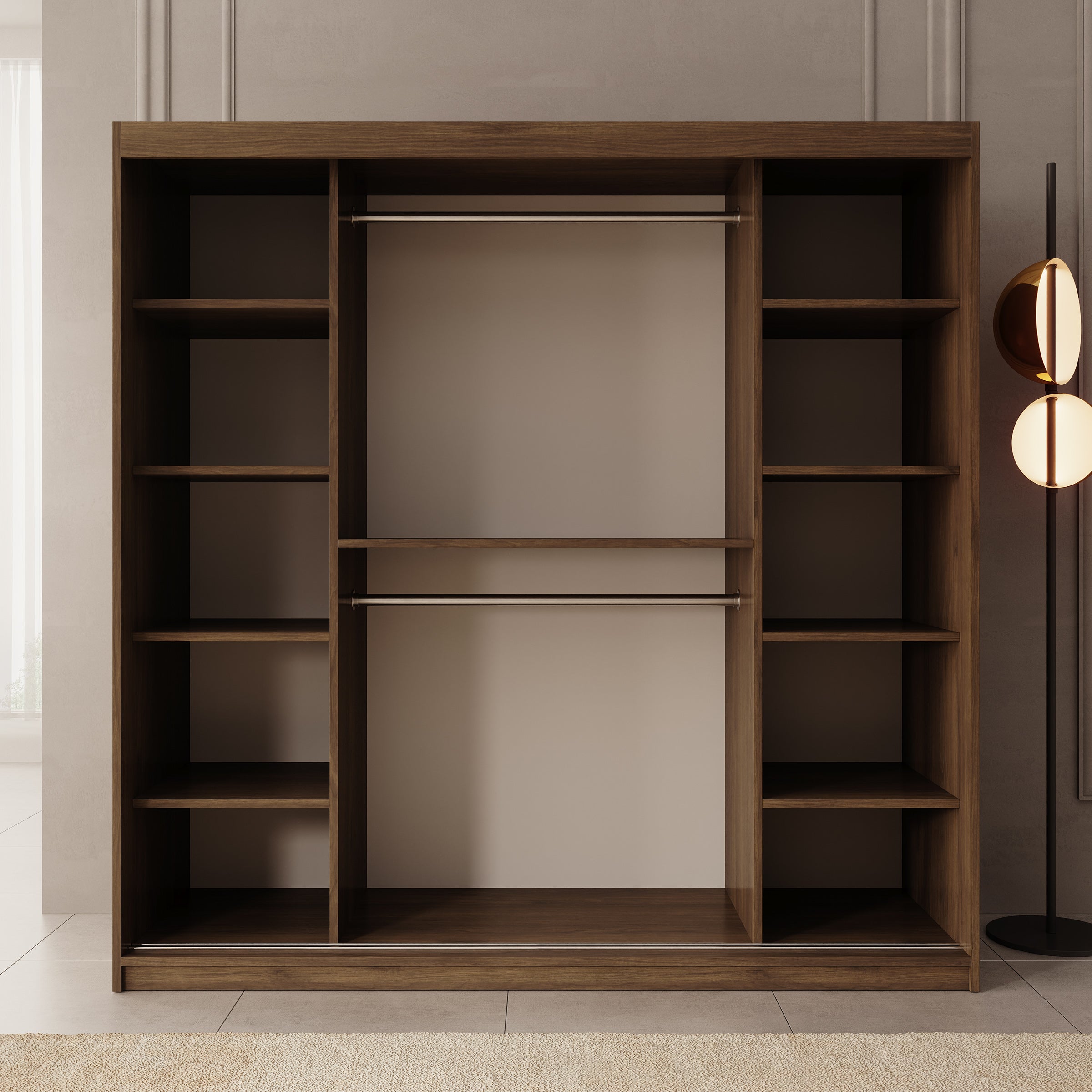 Bodhi - Kledingkast met schuifdeuren - Walnootpatroon - 200x62x200 cm
