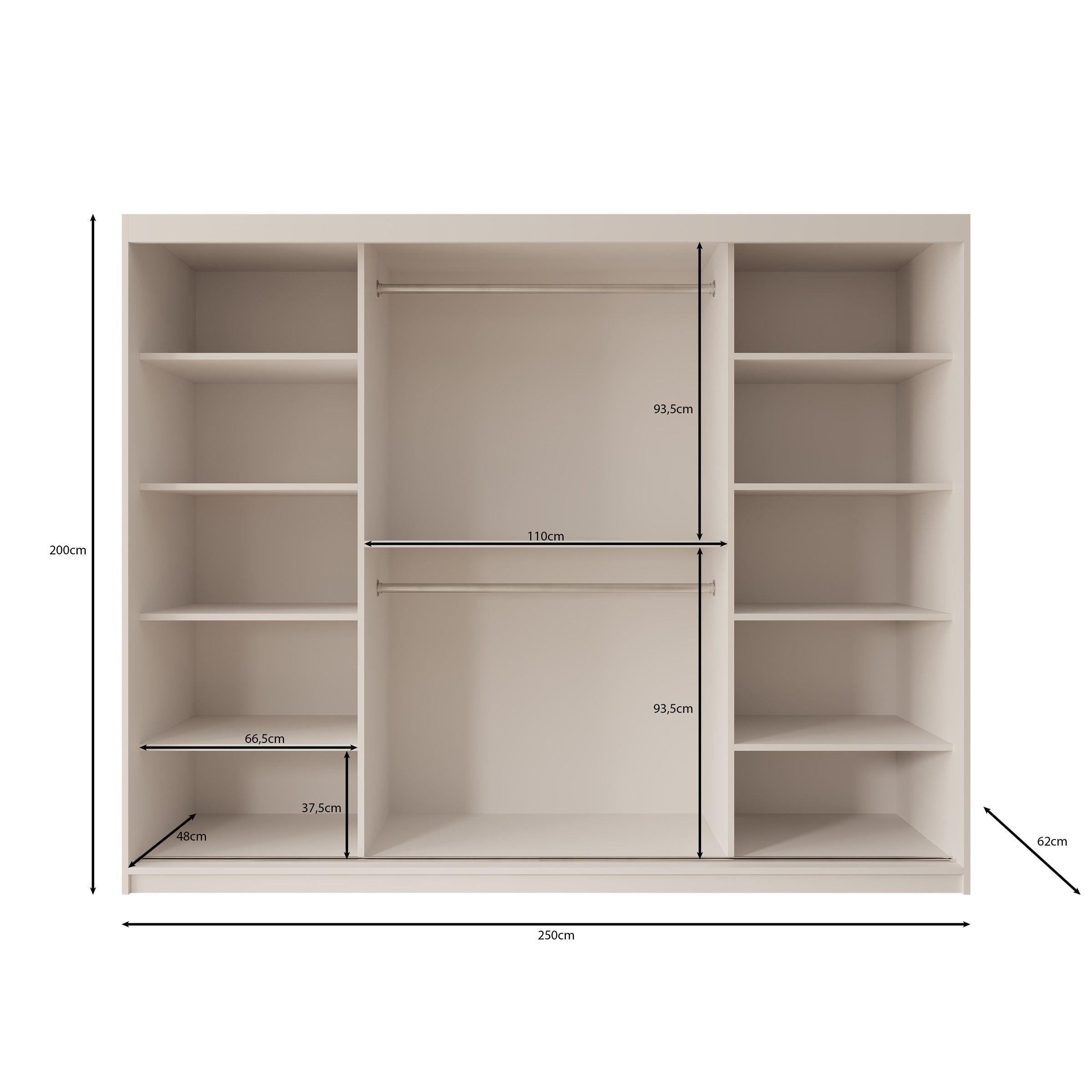Bodhi - Kledingkast met schuifdeuren - Walnootpatroon - 250x62x200 cm