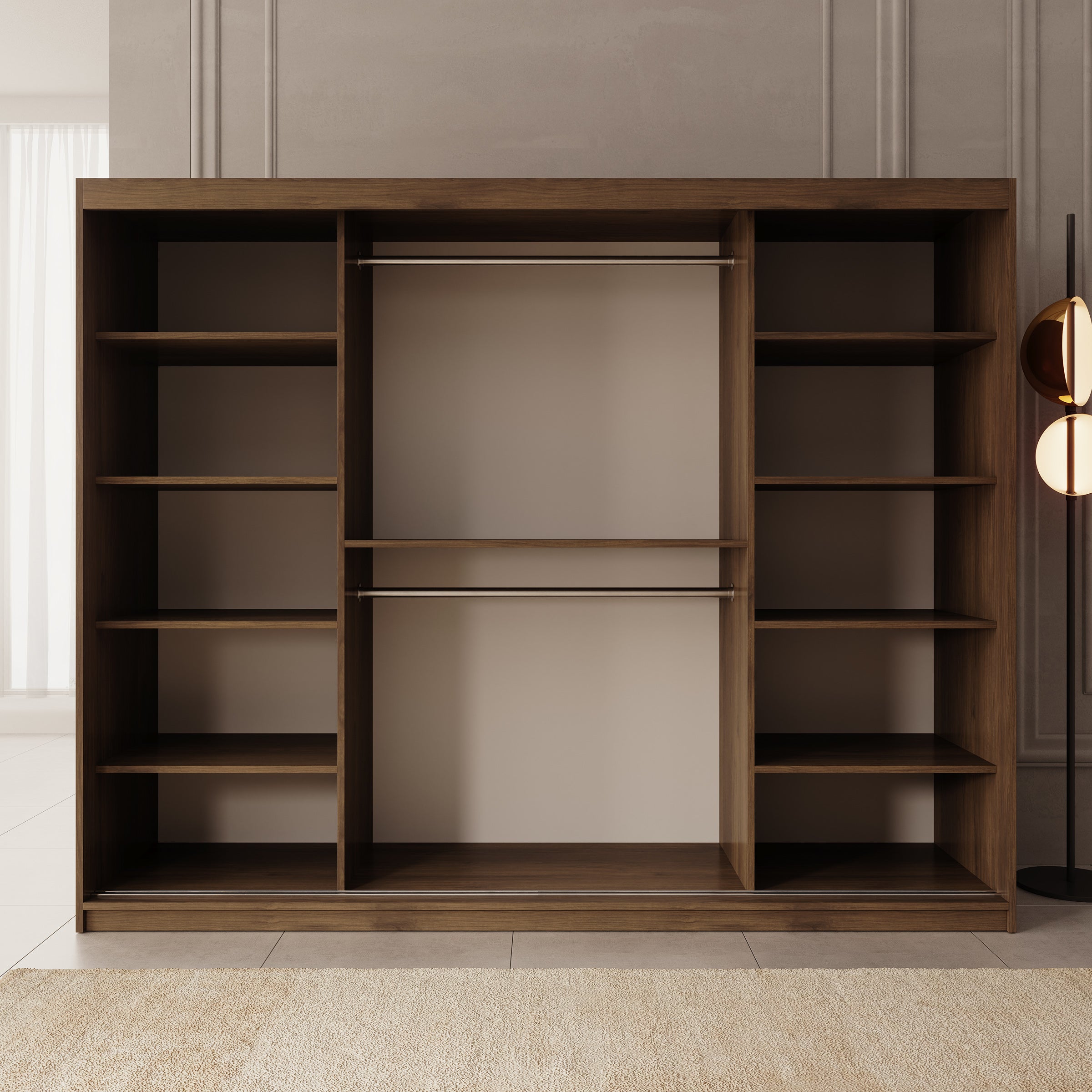 Bodhi - Kledingkast met schuifdeuren - Walnootpatroon - 250x62x200 cm