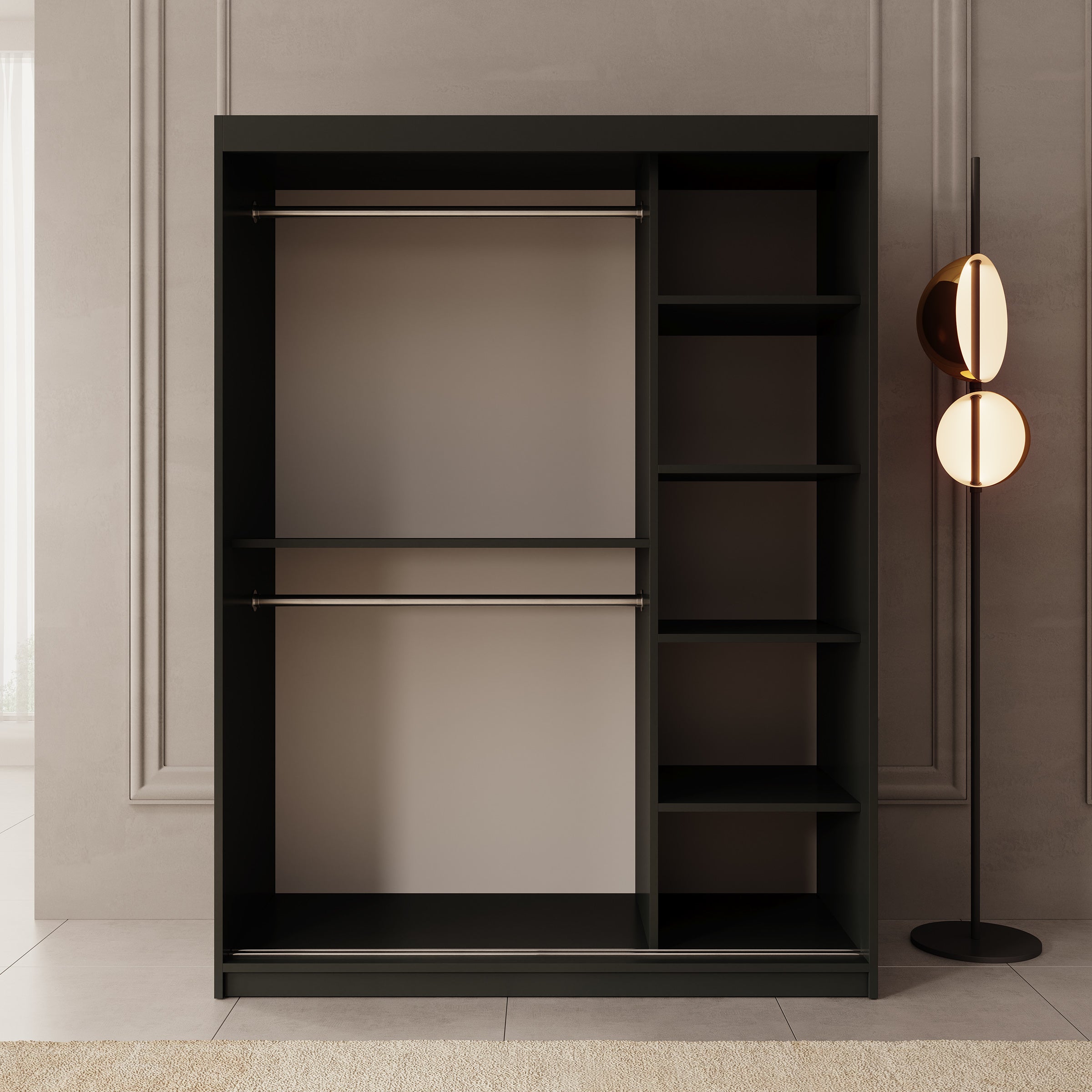 Bodhi - Kledingkast met schuifdeuren - Zwart - 150x62x200 cm