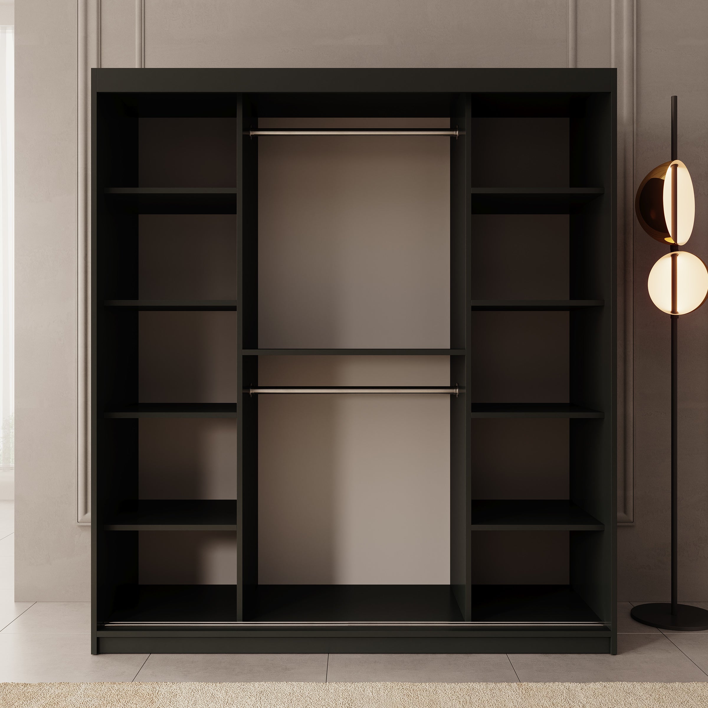 Bodhi - Kledingkast met schuifdeuren - Zwart - 180x62x200 cm