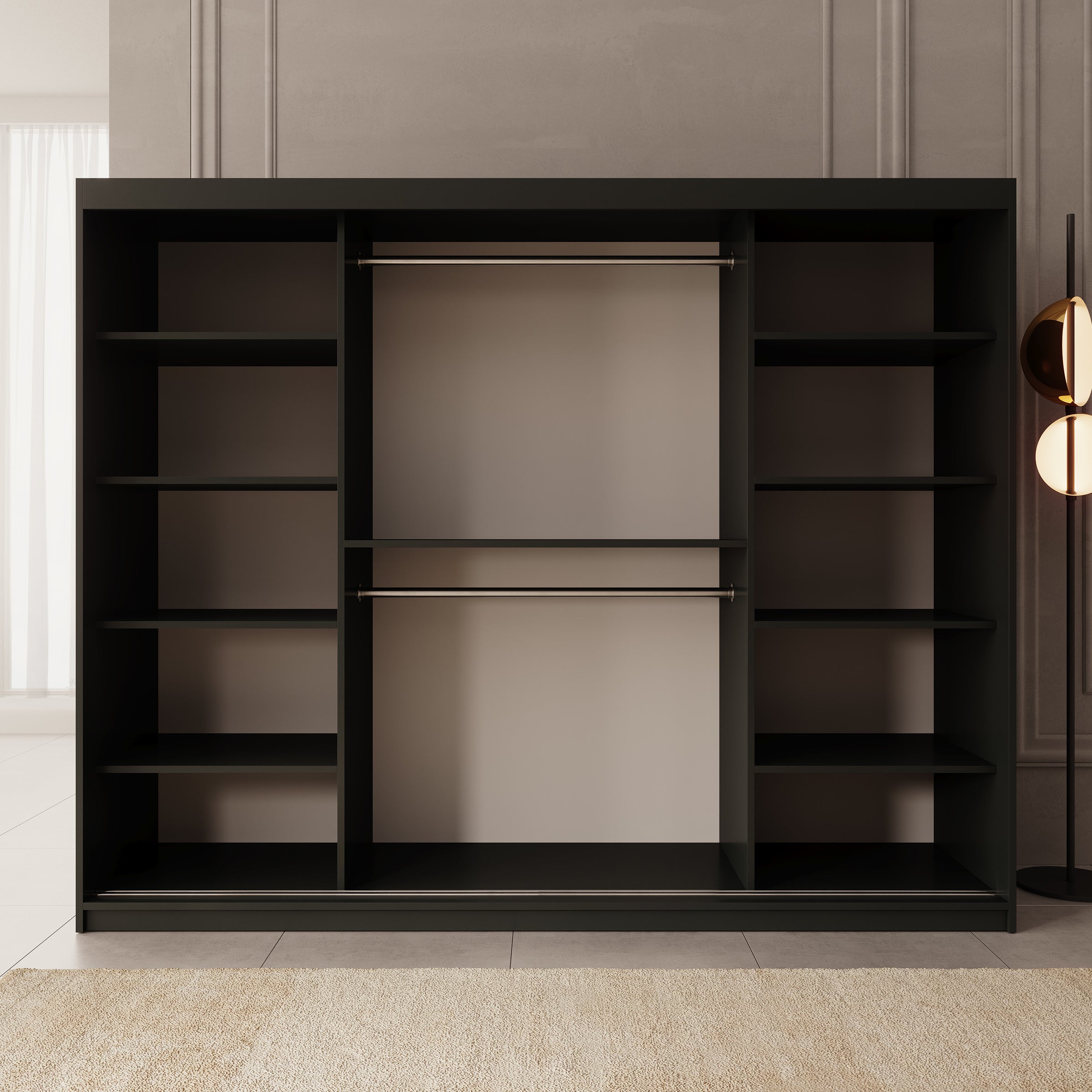 Bodhi - Kledingkast met schuifdeuren - Zwart 250x62x200 cm