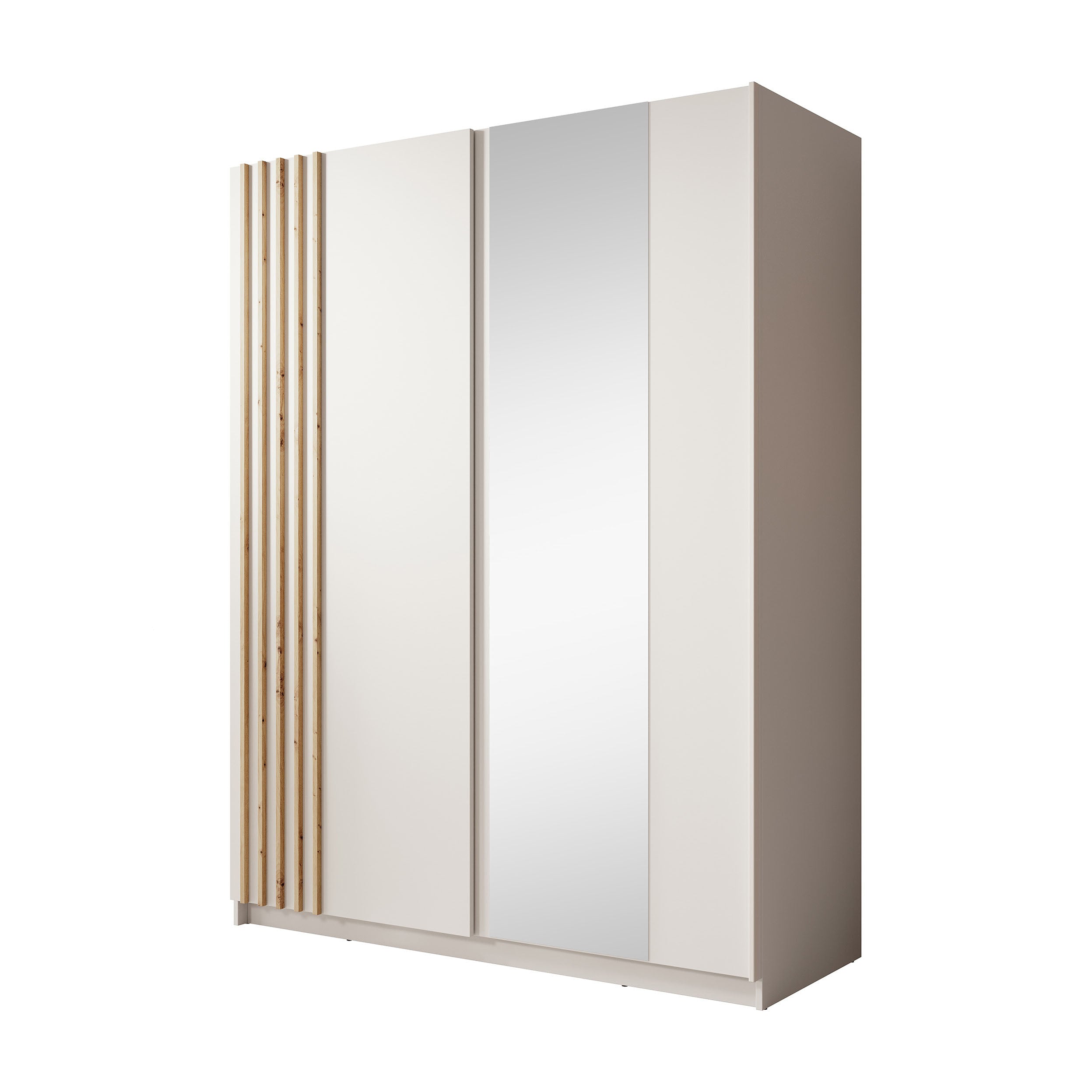 Boets - Kledingkast met schuifdeuren - Wit/eiken - 150x64x199 cm