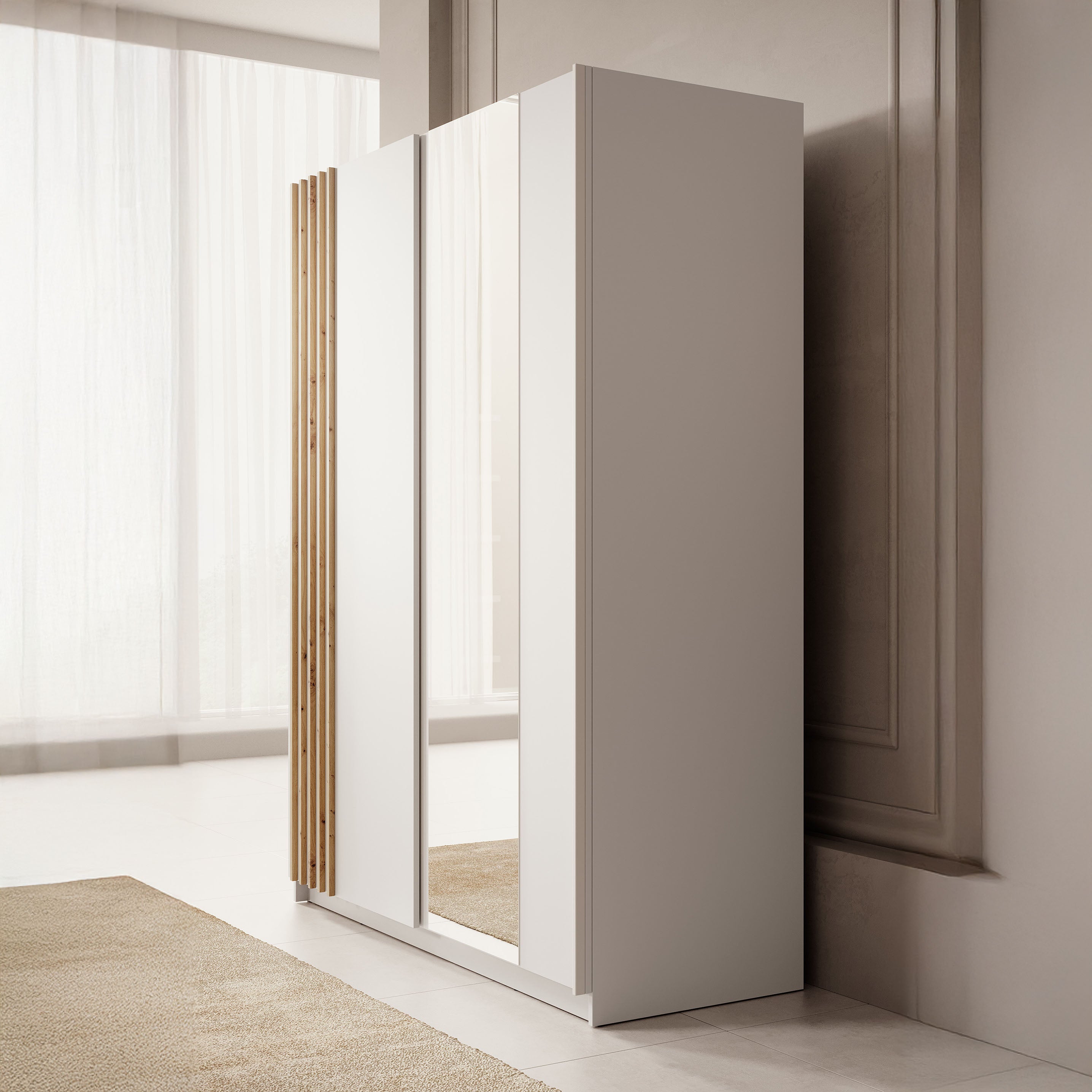 Boets - Kledingkast met schuifdeuren - Wit/eiken - 150x64x199 cm