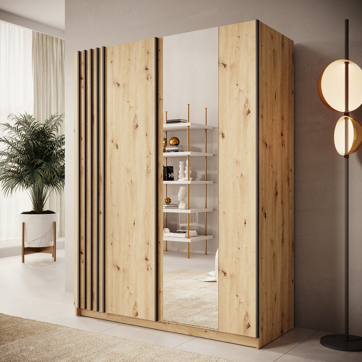 Boets - Kledingkast met spiegel - Eikenpatroon - 150x64x199 cm