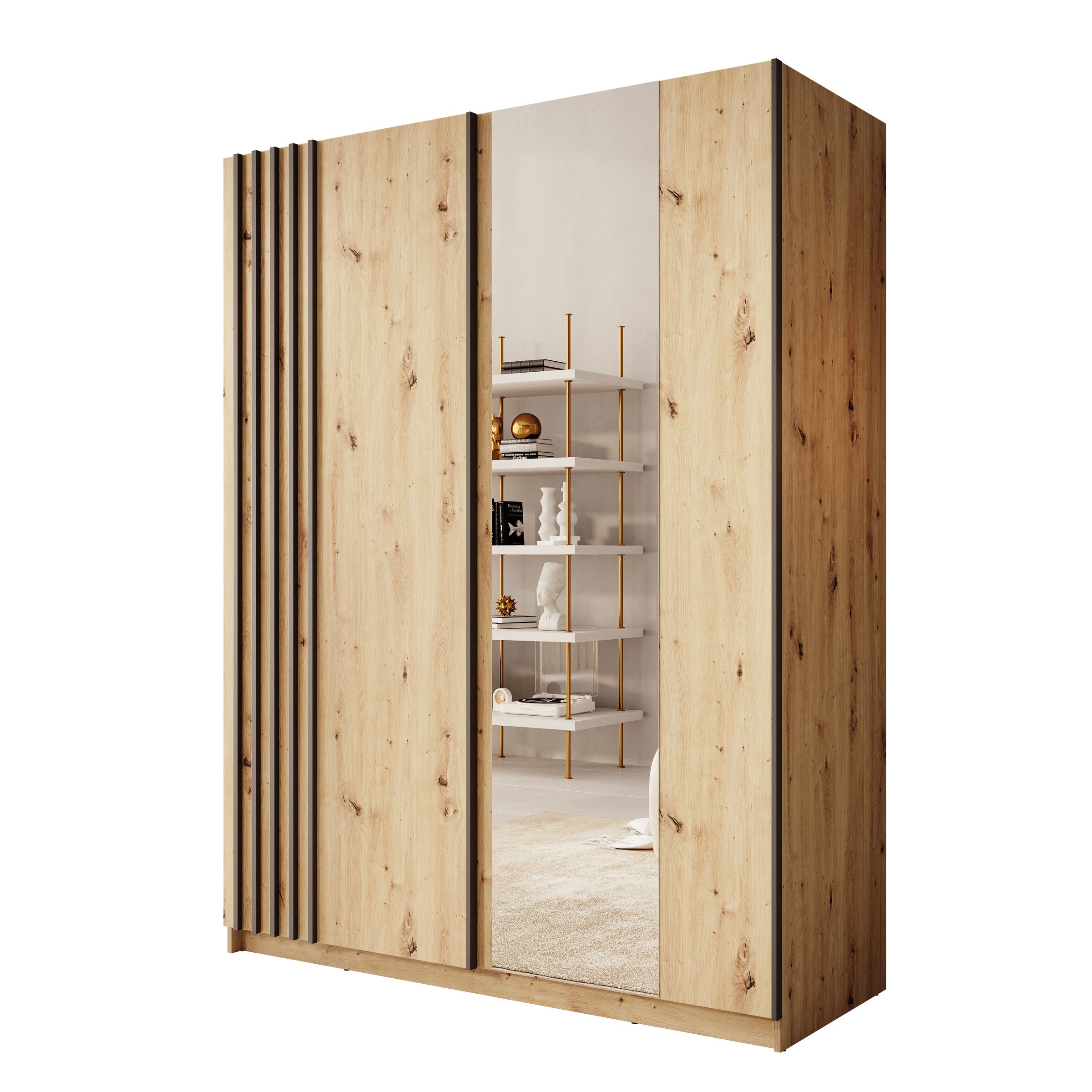 Boets - Kledingkast met spiegel - Eikenpatroon - 150x64x199 cm