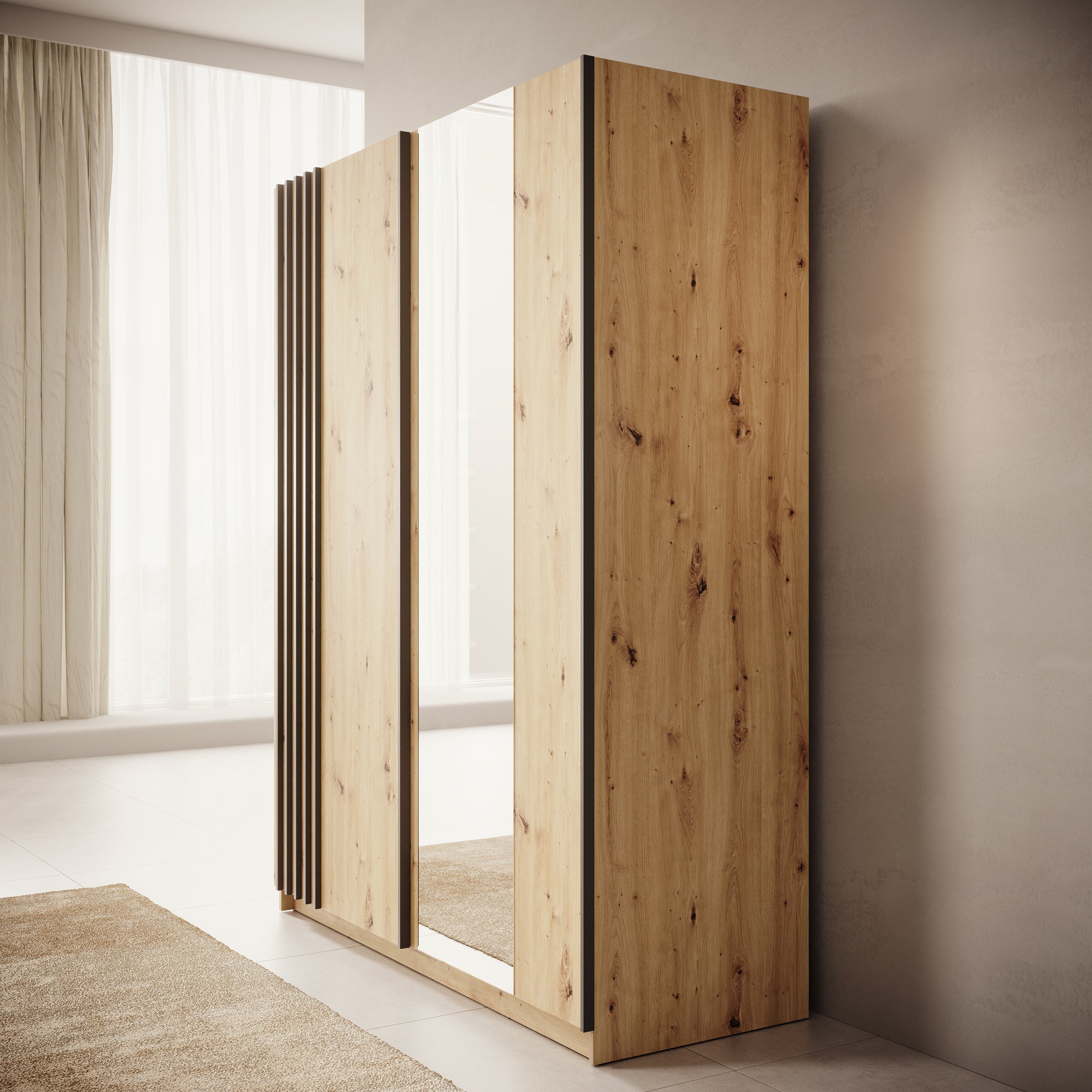 Boets - Kledingkast met spiegel - Eikenpatroon - 150x64x199 cm