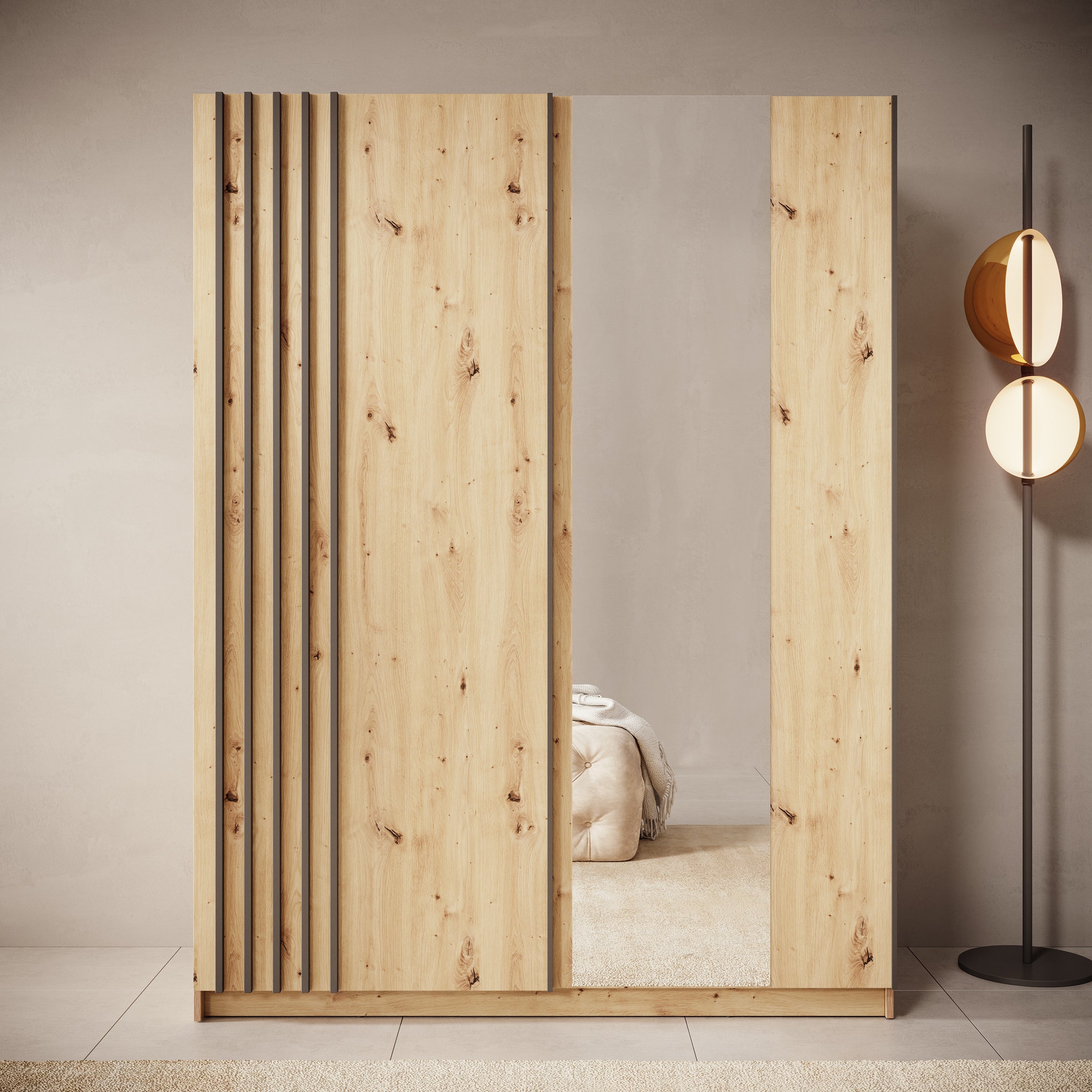Boets - Kledingkast met spiegel - Eikenpatroon - 150x64x199 cm