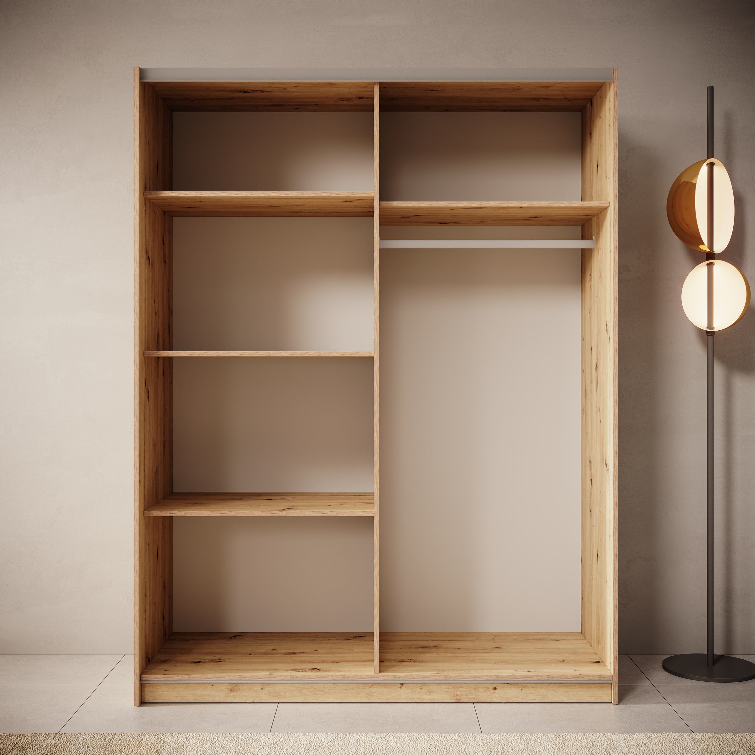 Boets - Kledingkast met spiegel - Eikenpatroon - 150x64x199 cm