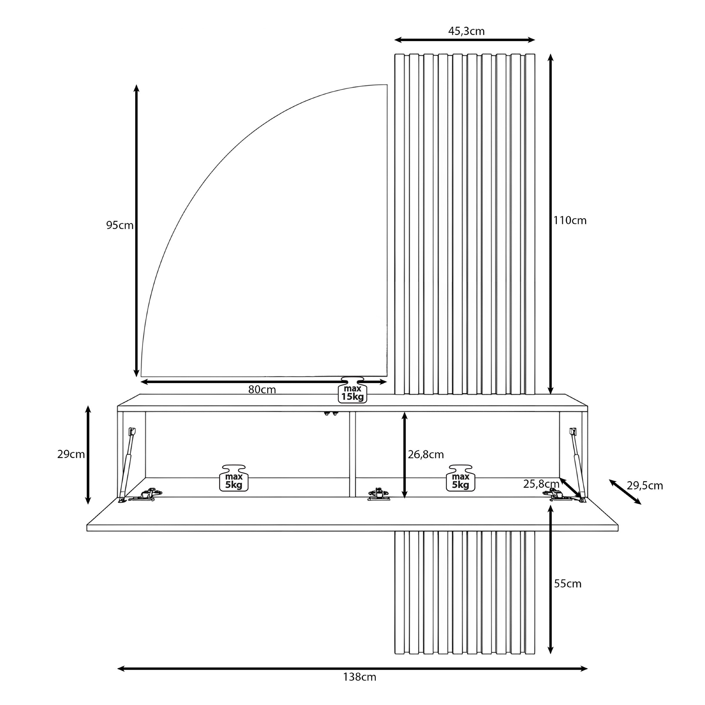 Bonaire - Kaptafel met LED spiegel half - Travertin/Eikenpatroon - 138x30x110 cm