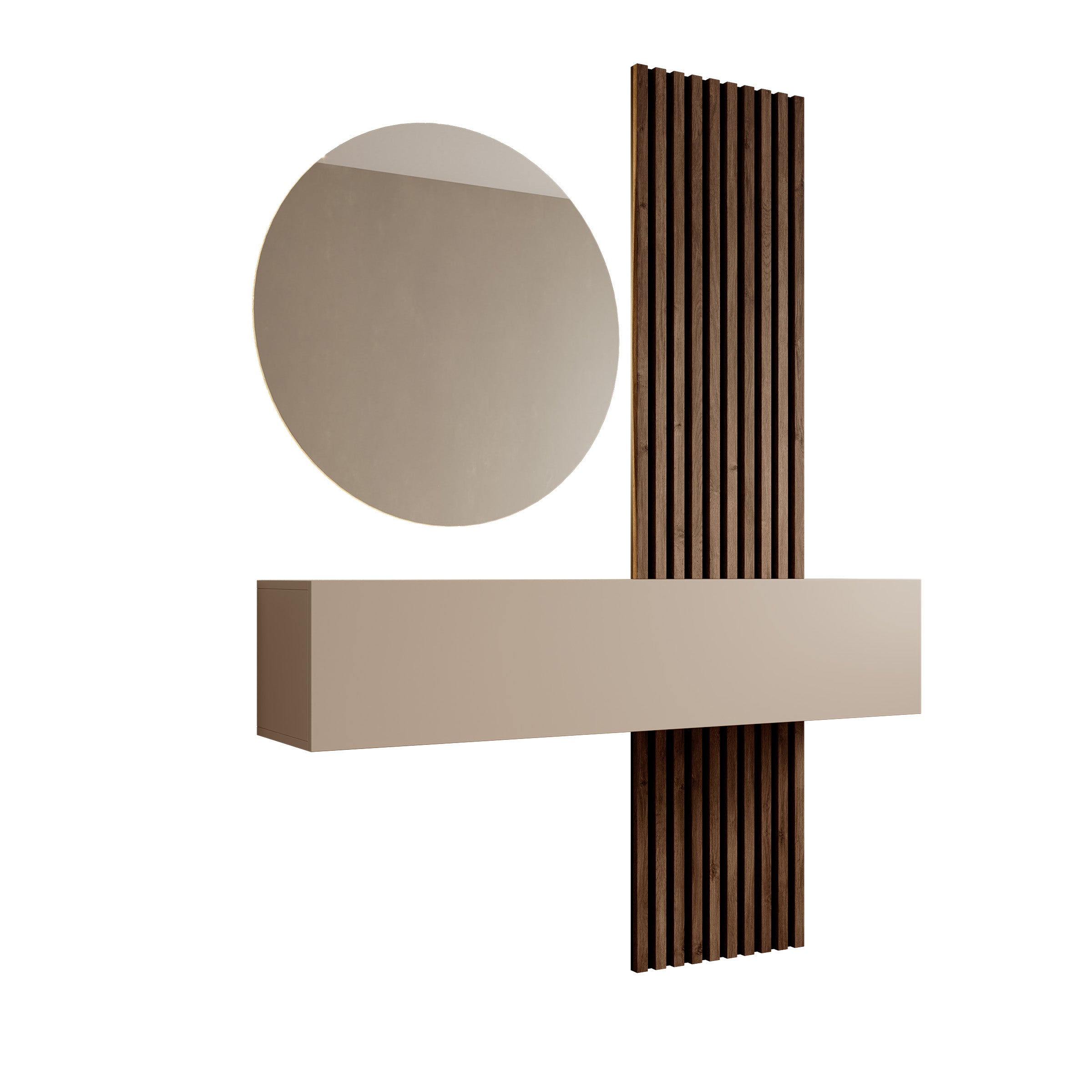 Bonaire - Kaptafel met LED spiegel rond - Beige/Eikenpatroon - 138x30x110 cm
