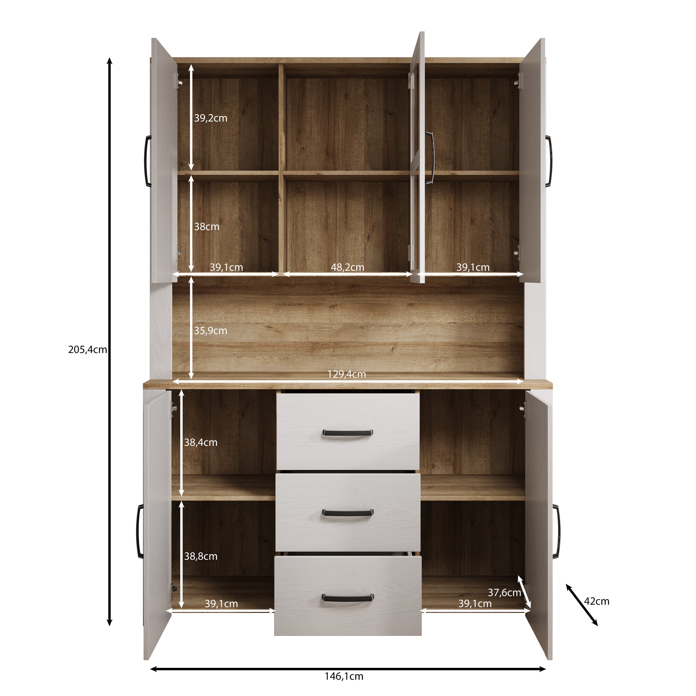 Borello - Buffetkast - Wit - 146x42x205 cm