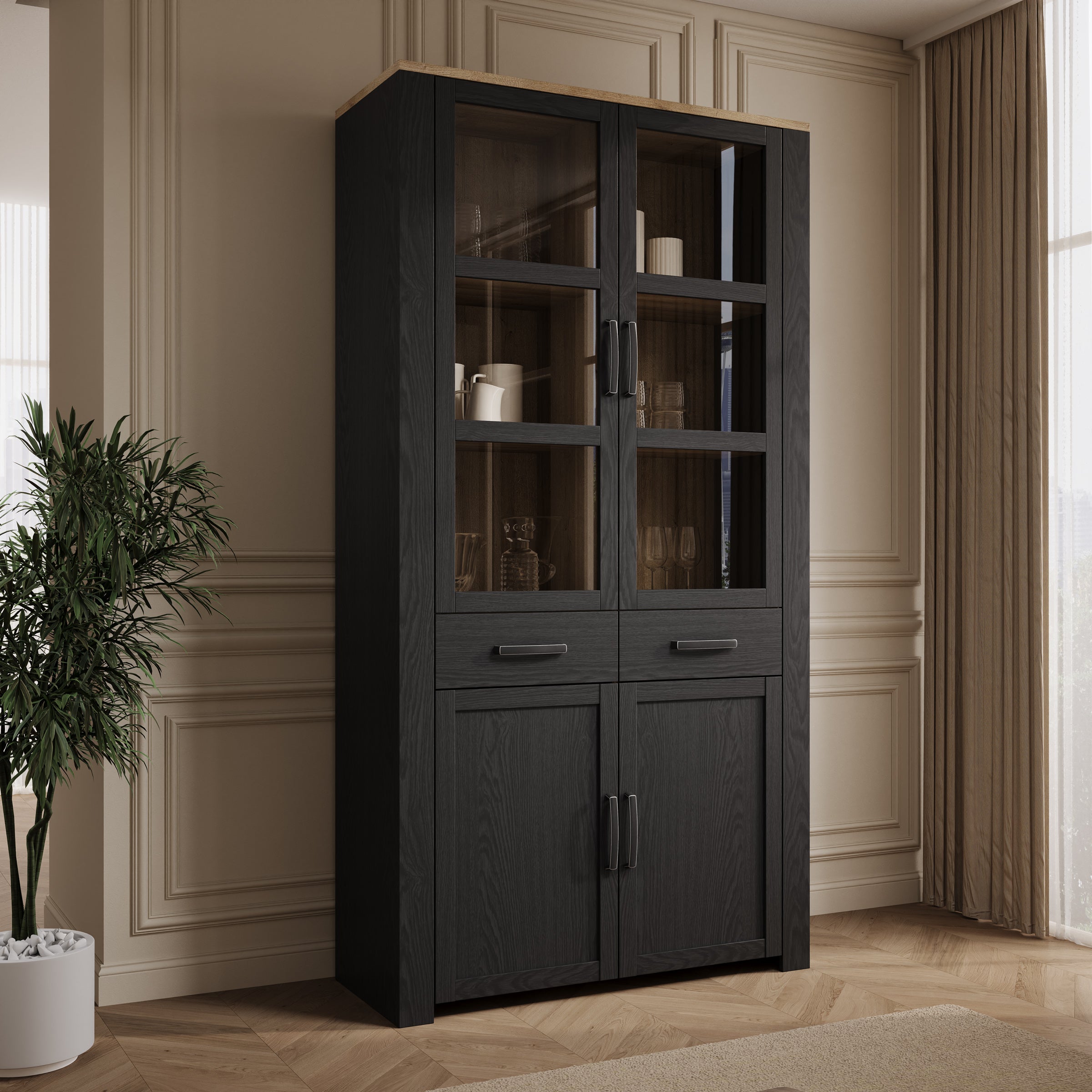 Borello - Buffetkast - Zwart - 106x42x205 cm