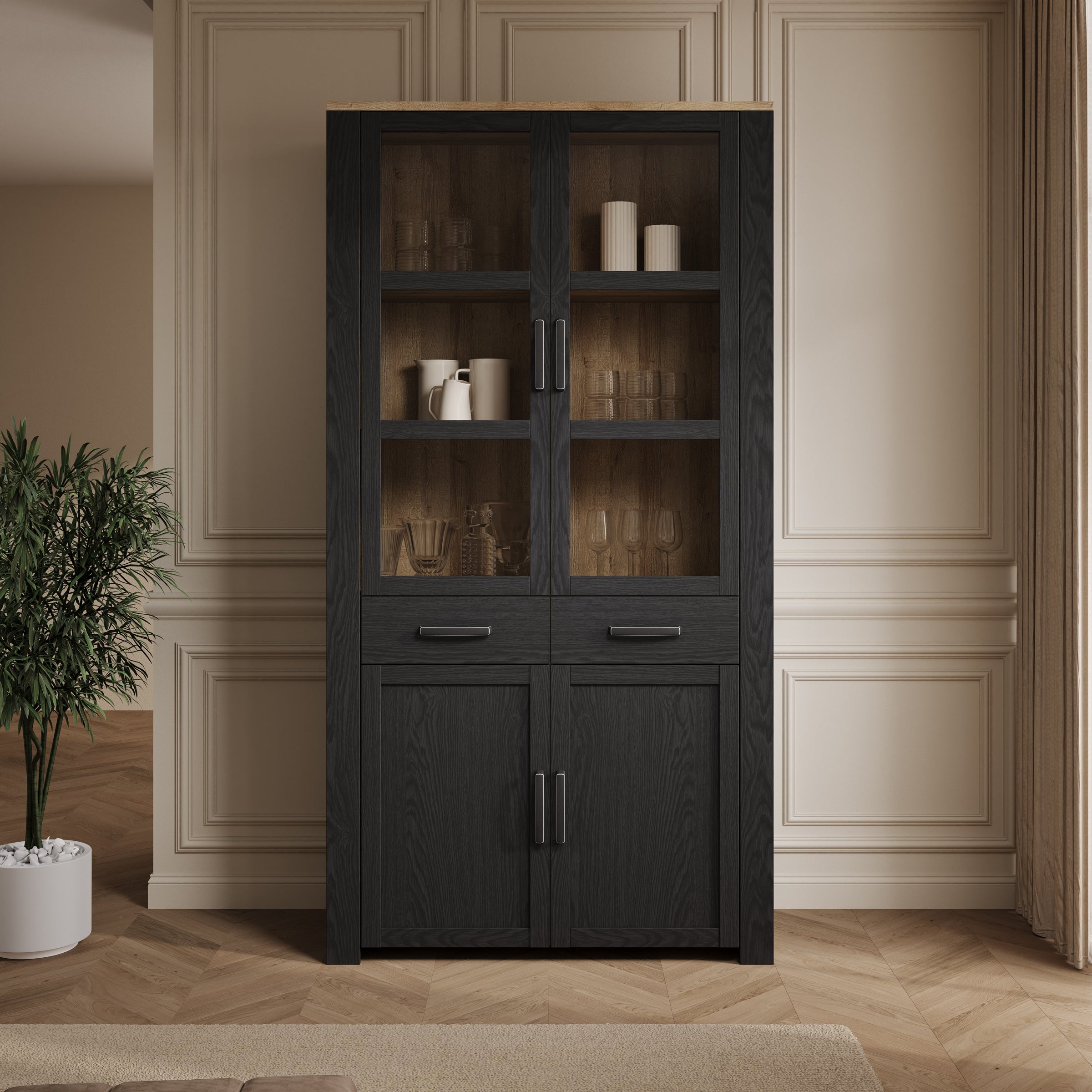 Borello - Buffetkast - Zwart - 106x42x205 cm