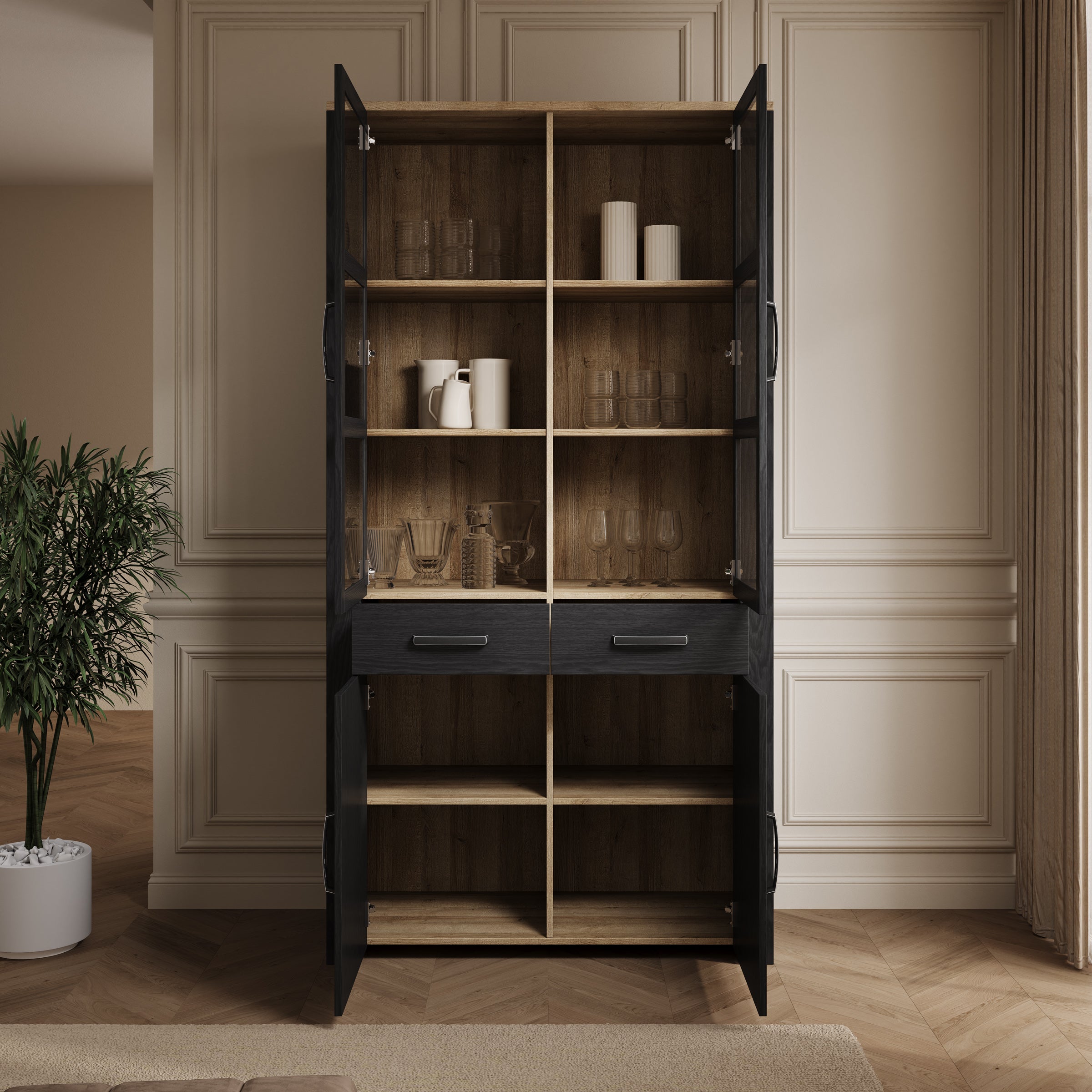 Borello - Buffetkast - Zwart - 106x42x205 cm