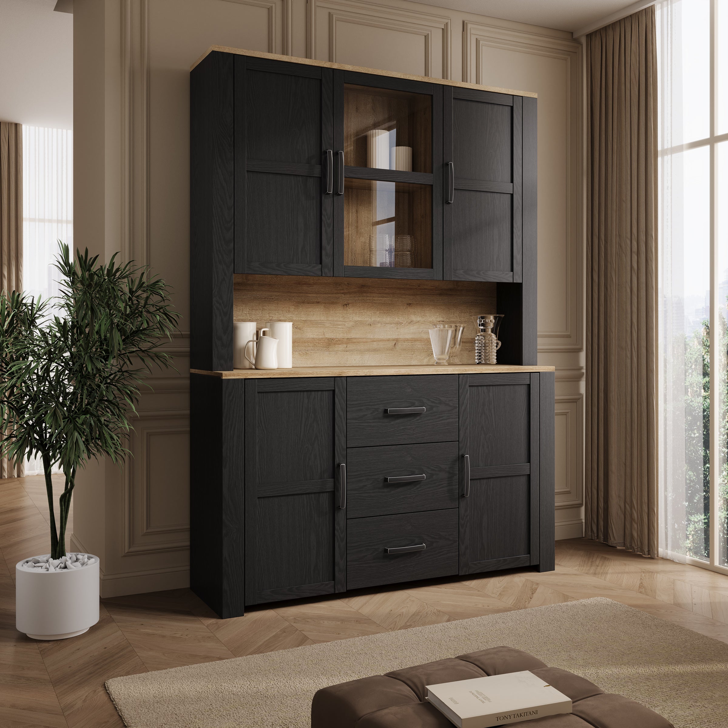 Borello - Buffetkast - Zwart - 146x42x205 cm