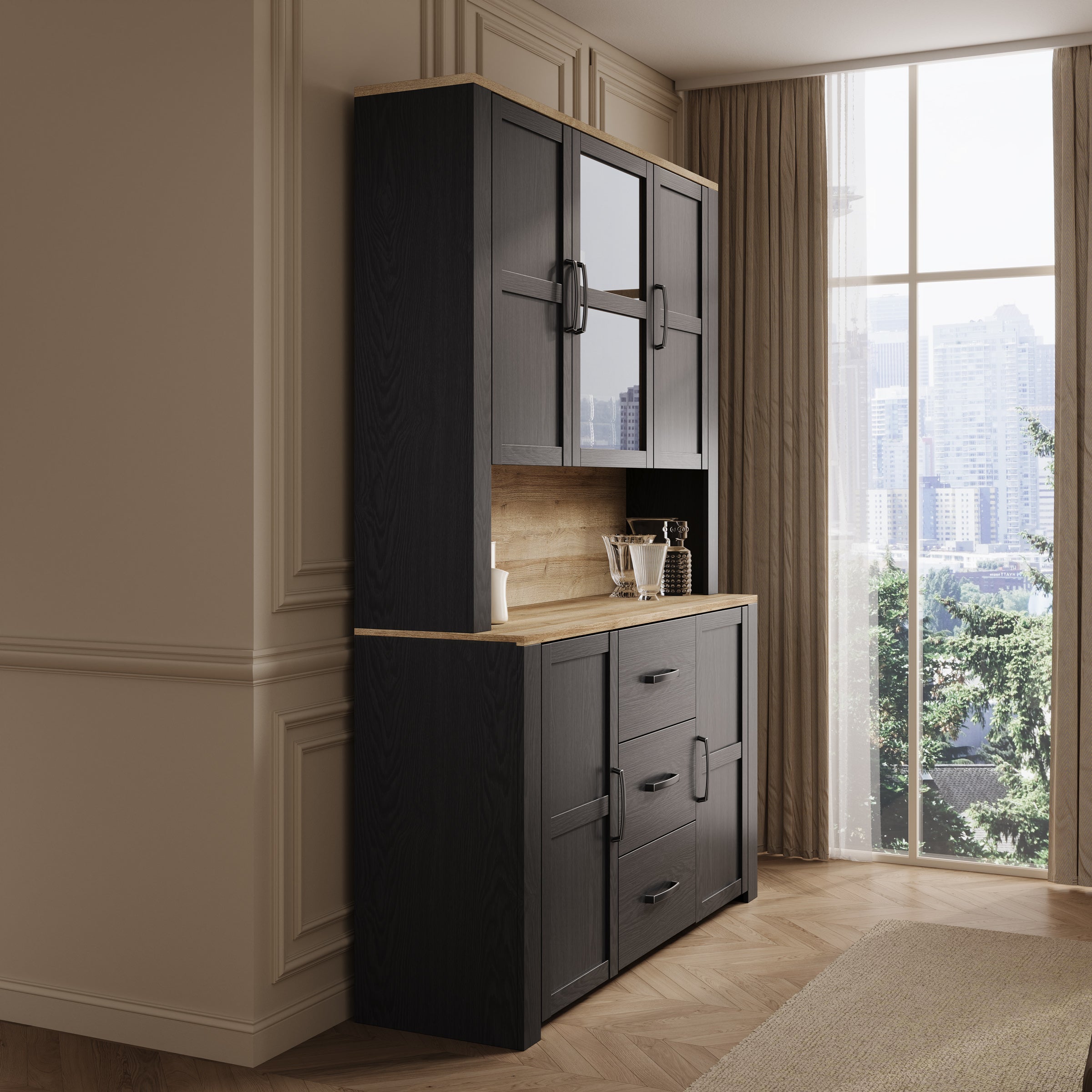 Borello - Buffetkast - Zwart - 146x42x205 cm